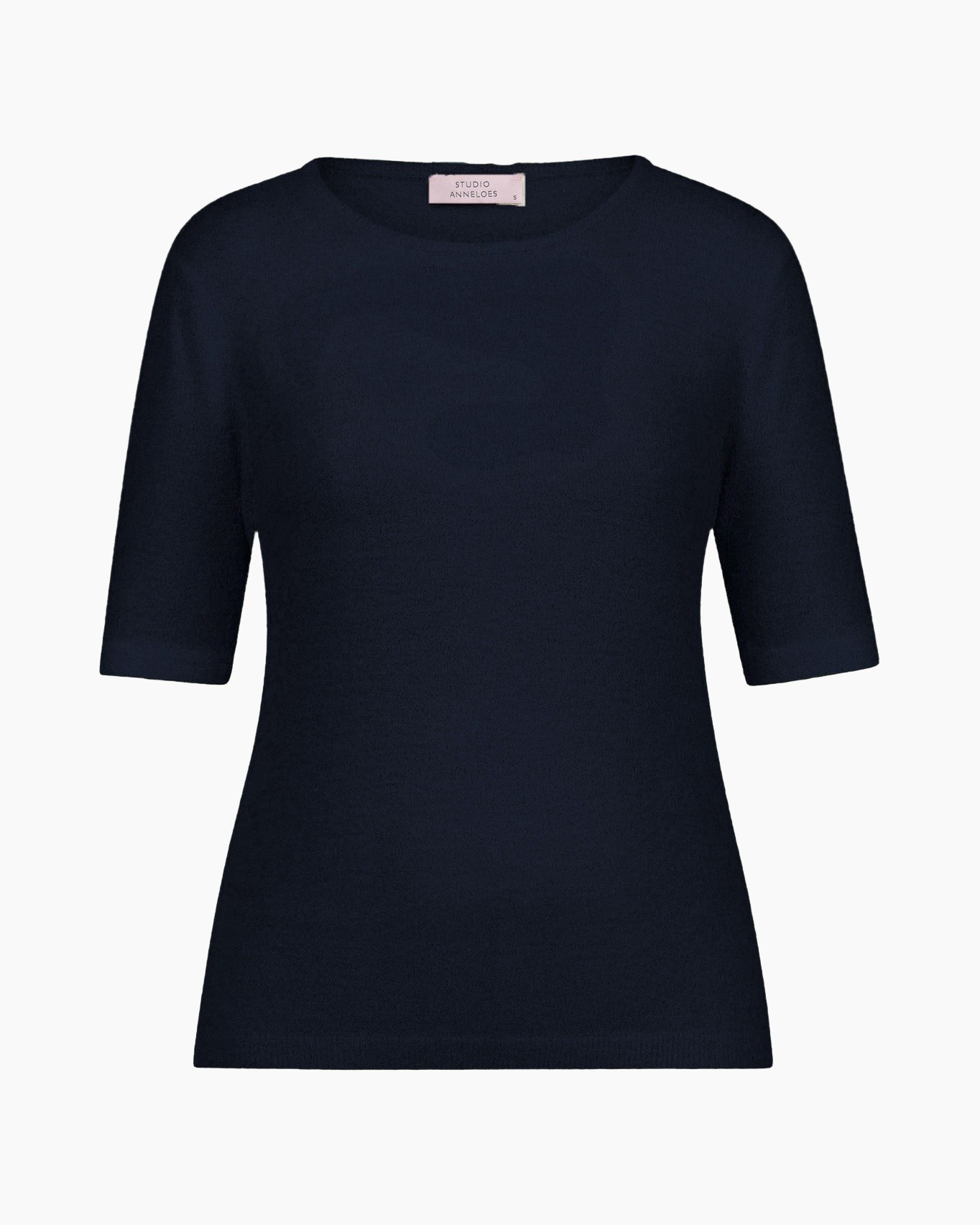 top, navy, mouwloos, kraagloze, trui