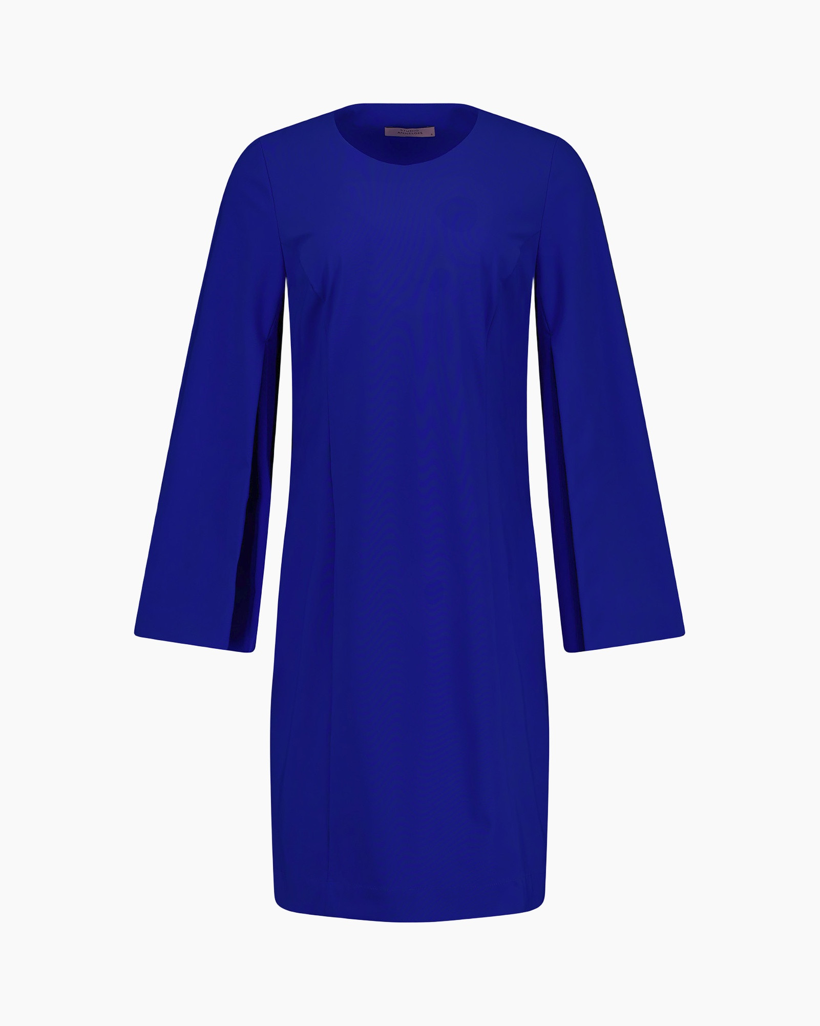 dress, long sleeve, royal blue, knee-length, solid color