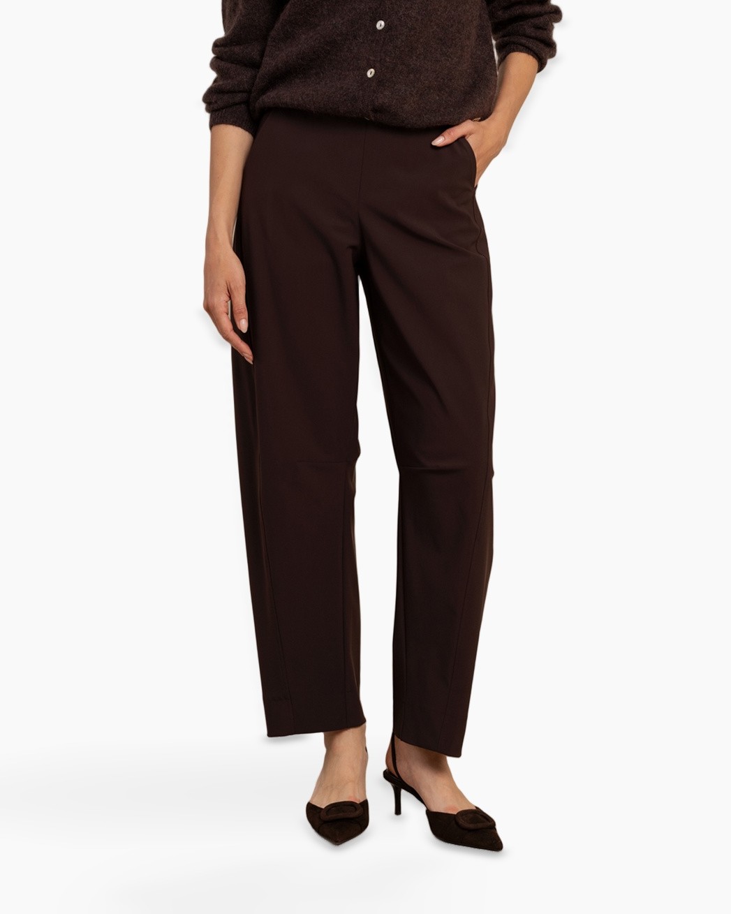 broek, broek, bruin, wijdtemes, formeel