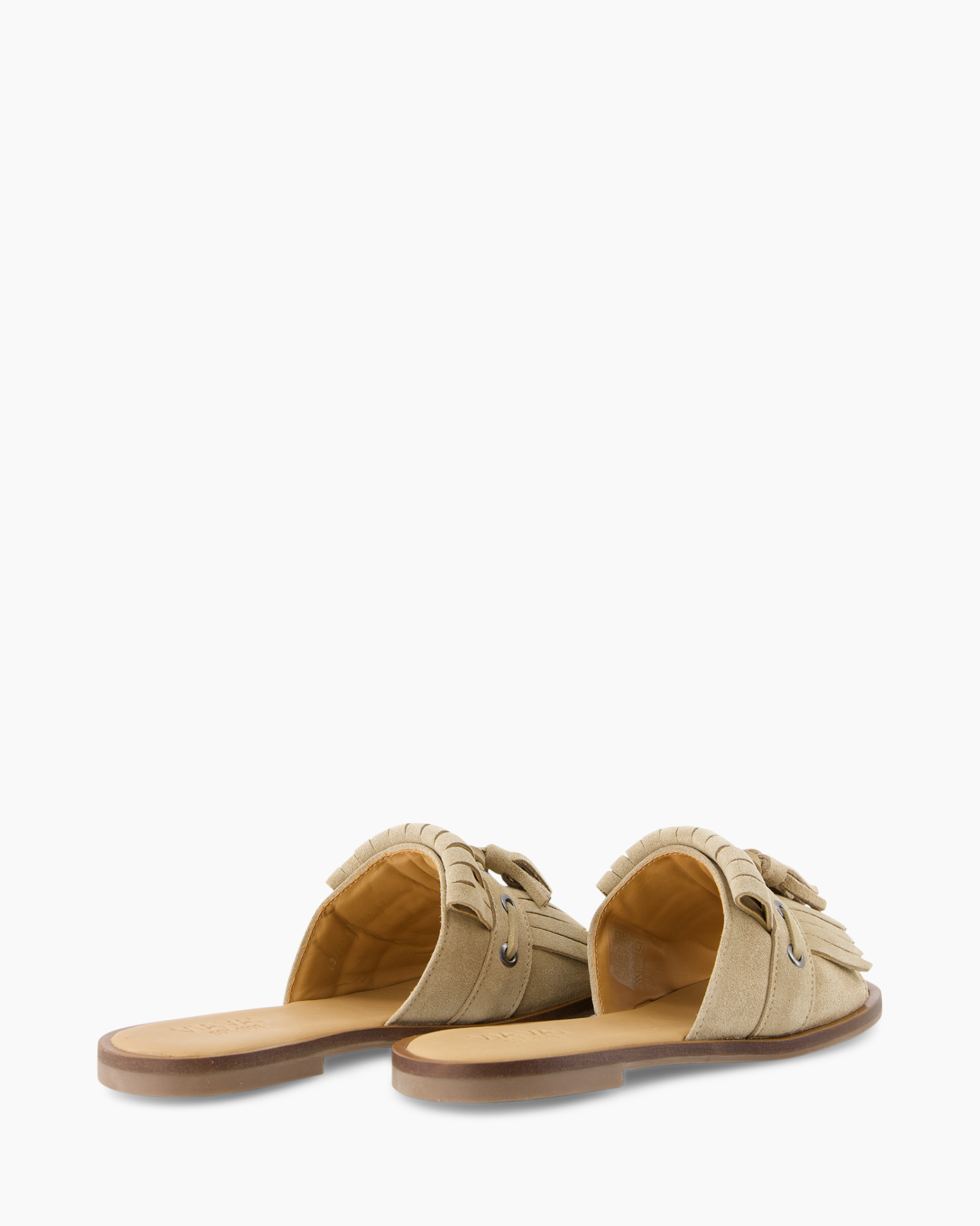 achtige slippers, mules, beige, suede, fringes