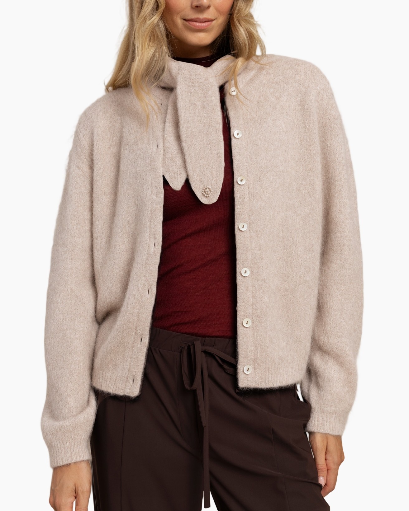 sjaal, brei, beige, geribd, sjaalpaar