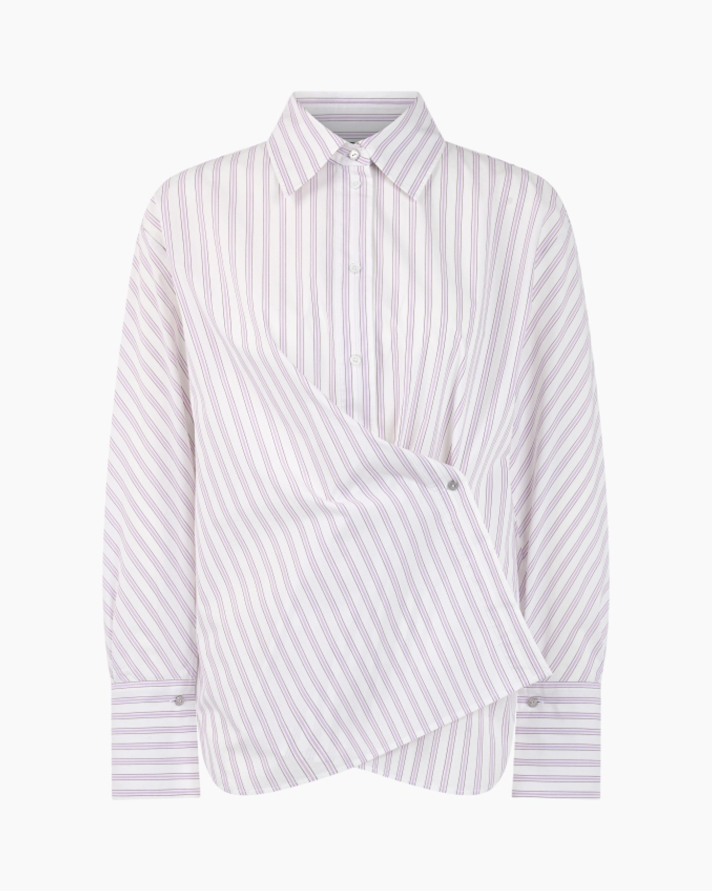 gestreepte blouse, knopen shirt, wrap-detail, lange mouw, paarse strepen