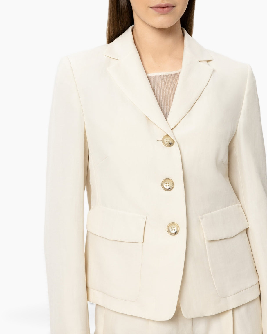 blazer, crème, twee-knopen, inkeping-lap, zakflap