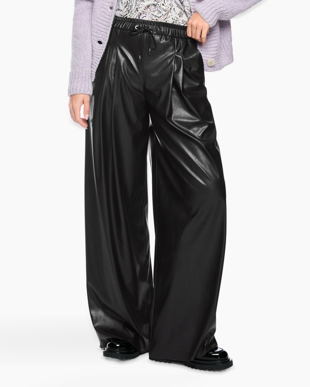 broeken, broek, wijd uitlopend, leer, zwart