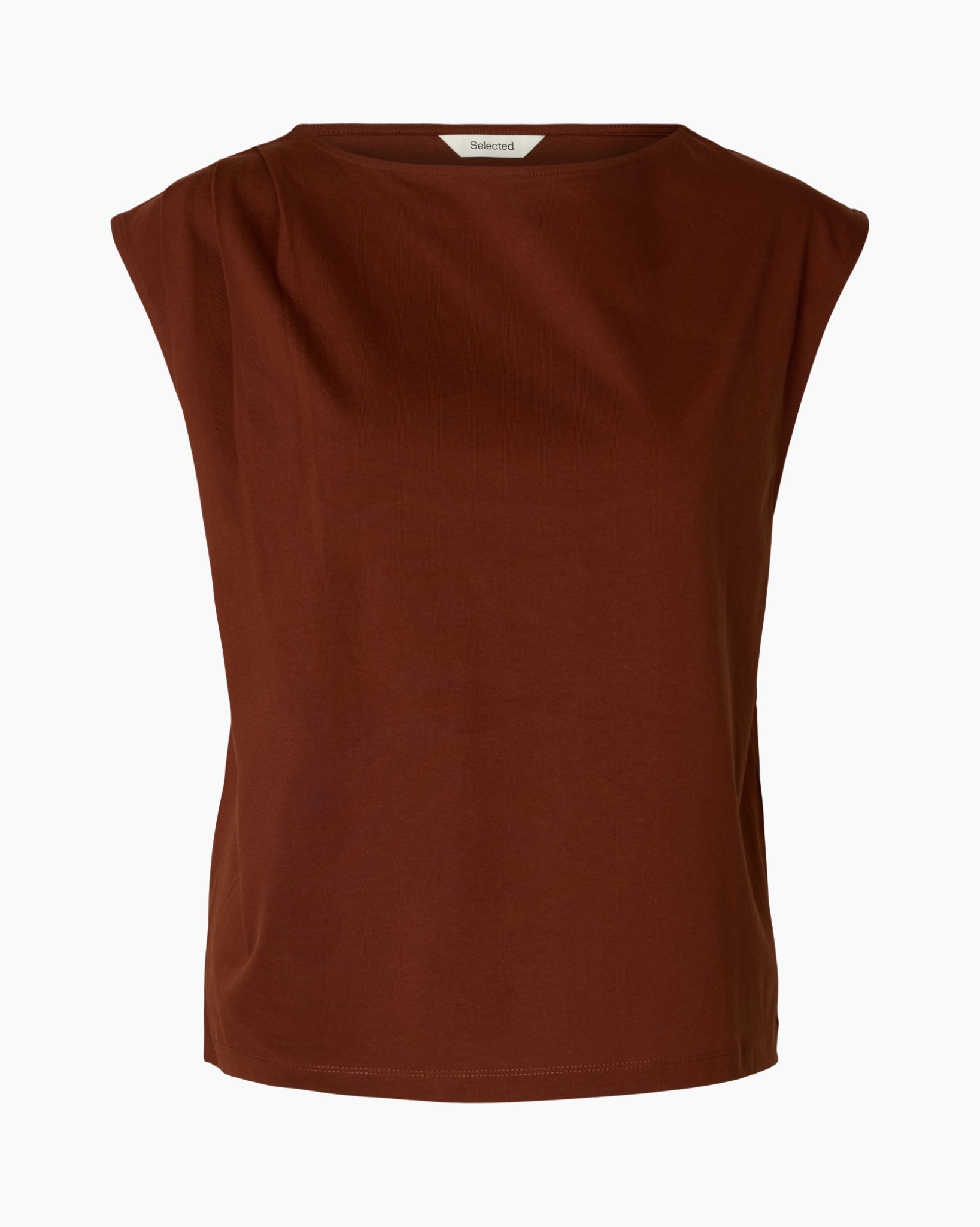 tanktop, schoudersloze, bruin, effen, casual