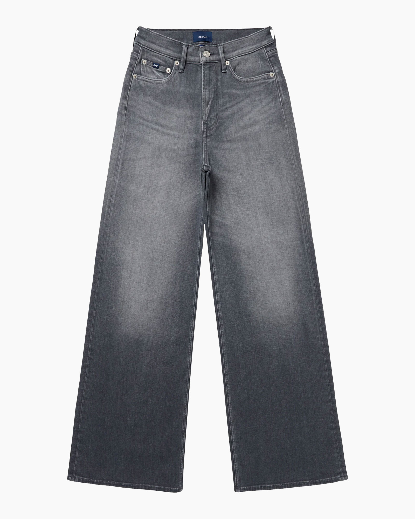 broeken, wijd uitlopend, grijs, denim, hoge taille