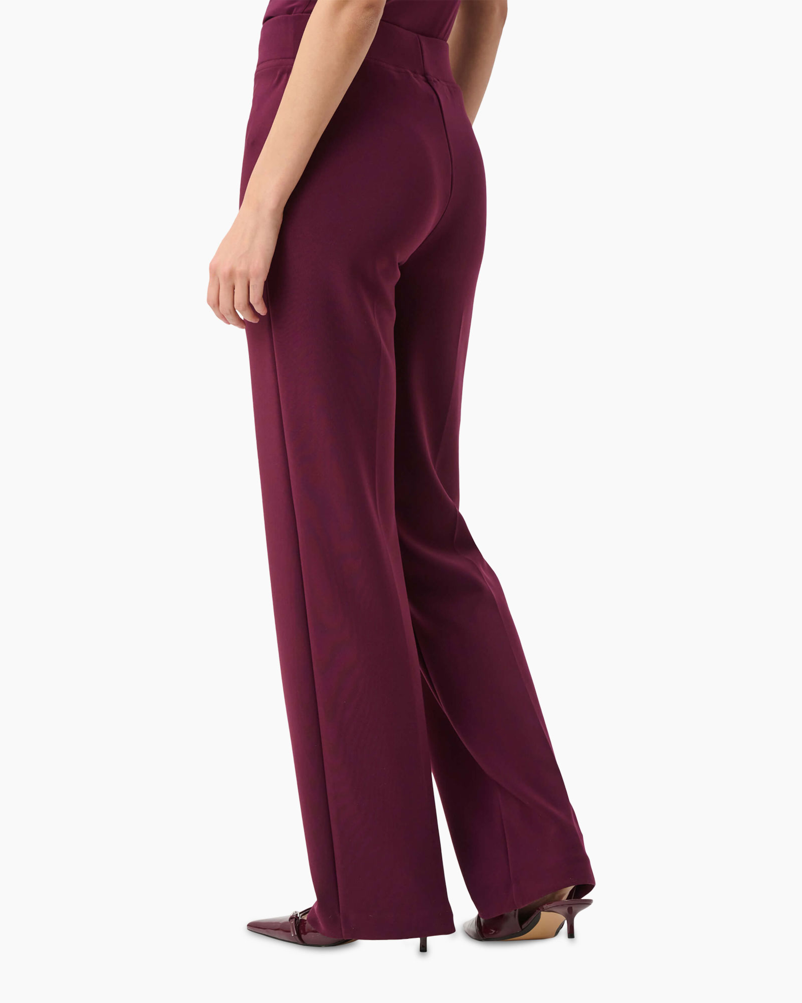 broeken, broek, wijdere pijp, bordeaux, elastische taille