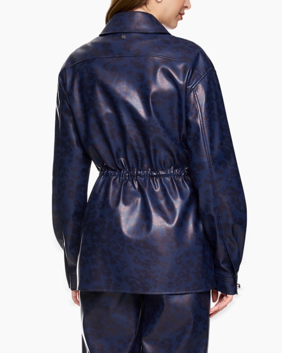 jas, lange mouw, knopen voor, taille met trek, lederlook