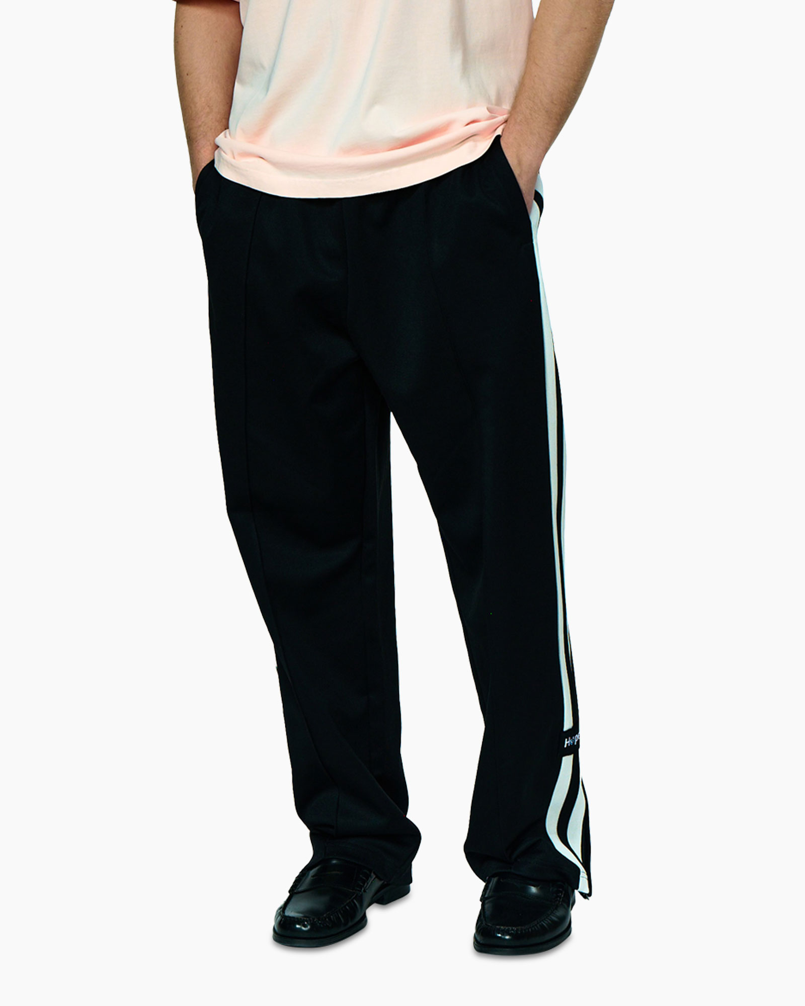 broek, broeken, trainingsbroek, zijstreep, zwart