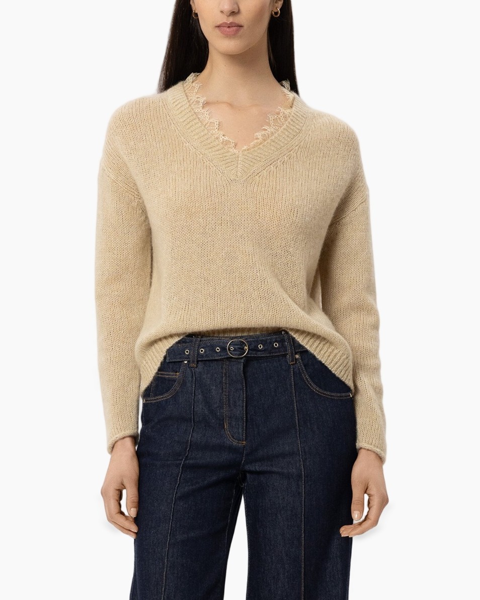sweater, knit, v-hals, beige, pullover
