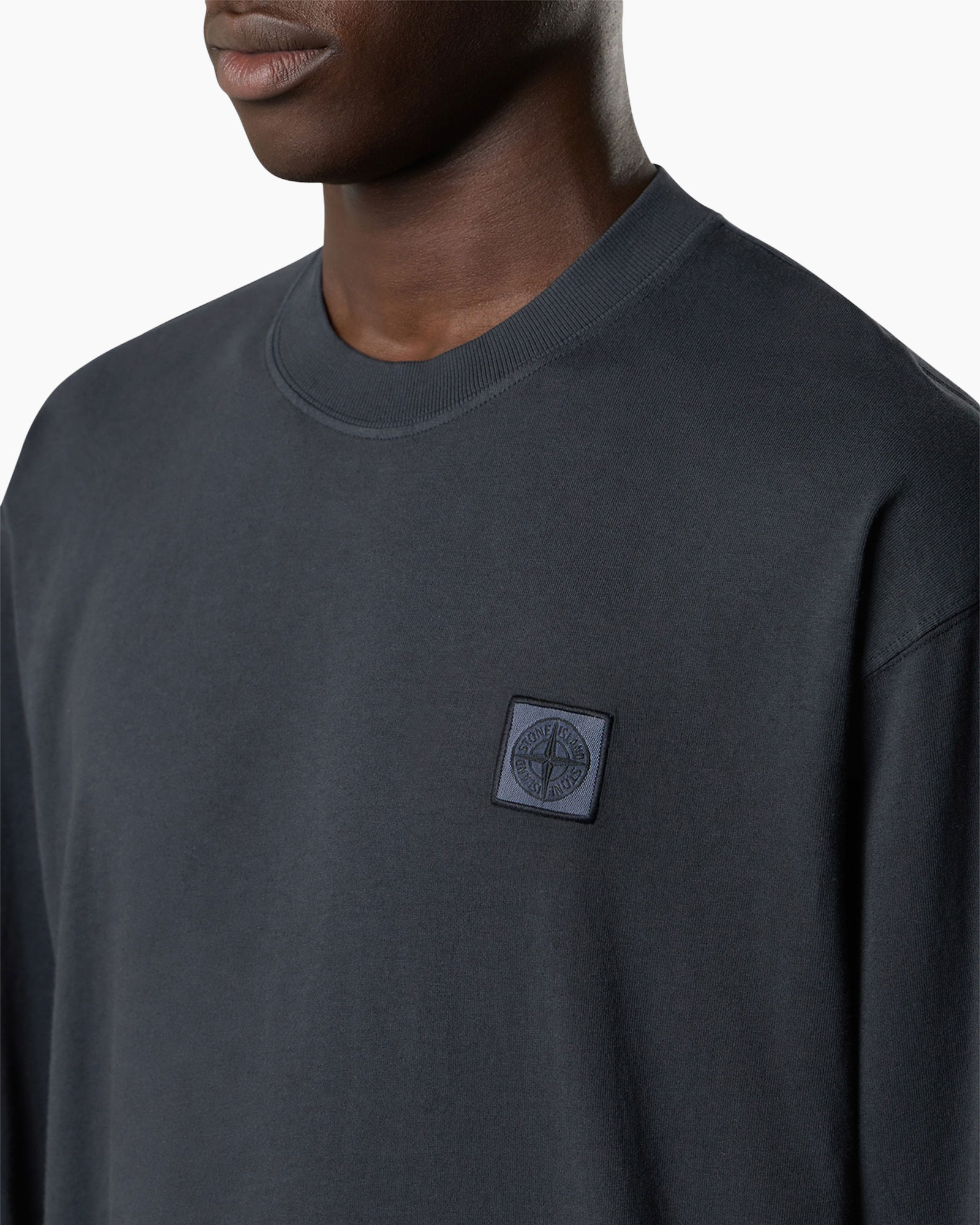 pullover met ronde hals, lange mouw, donkergrijs, patchlogo, katoen jersey