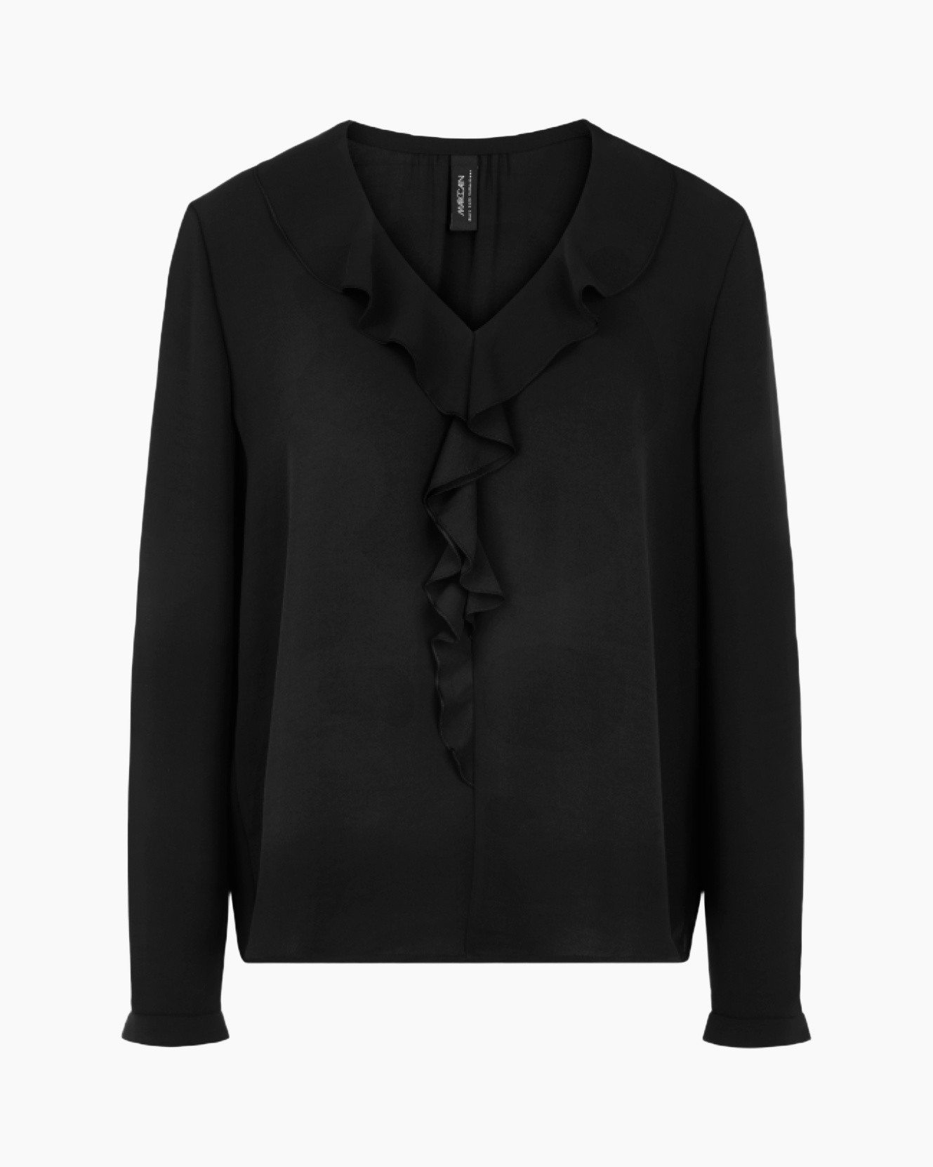 blouse, zwart, franjes, v-hals, langemouw