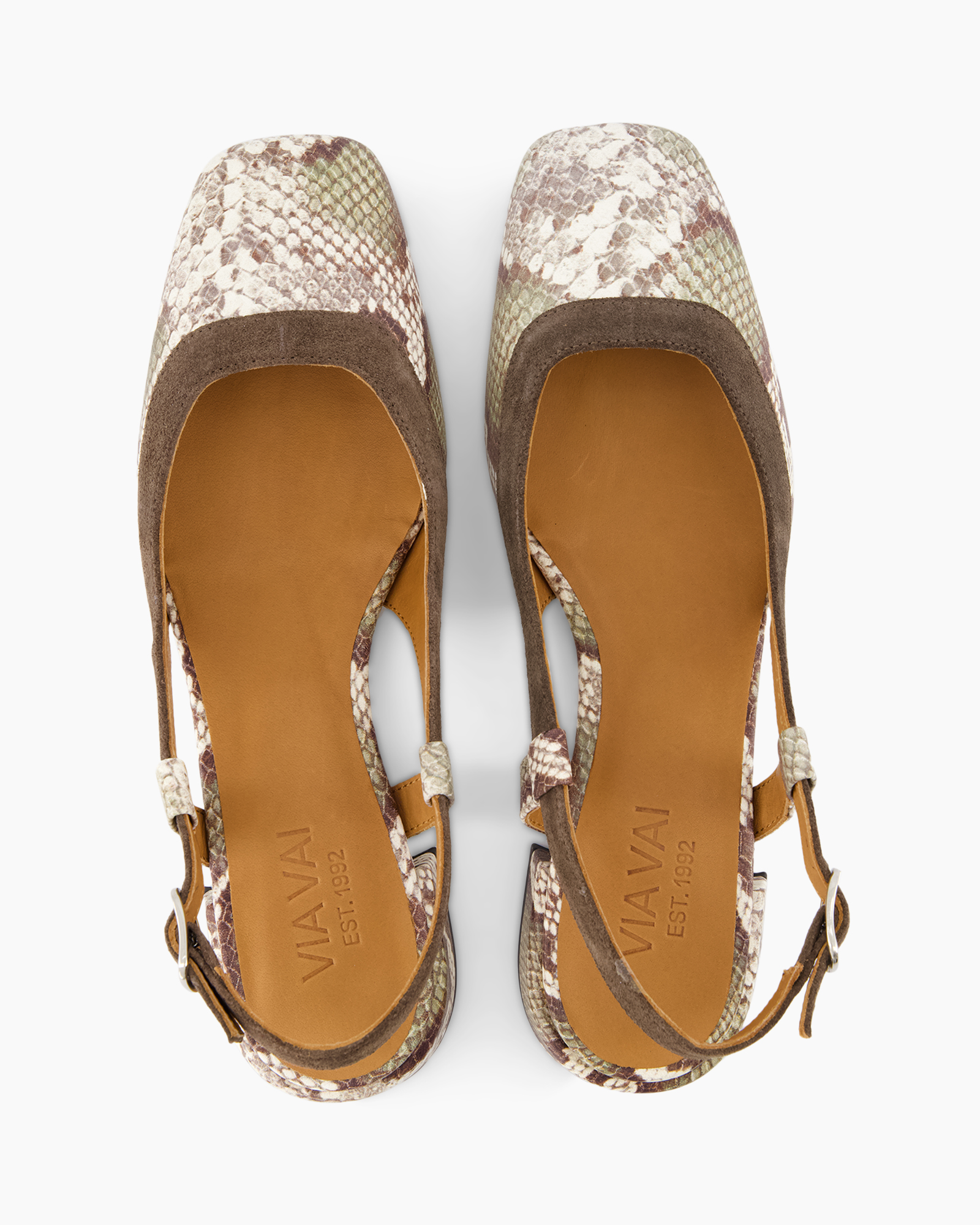 sandalen, slangenpattern, open teens, enkelsriempje, leer binnenzool