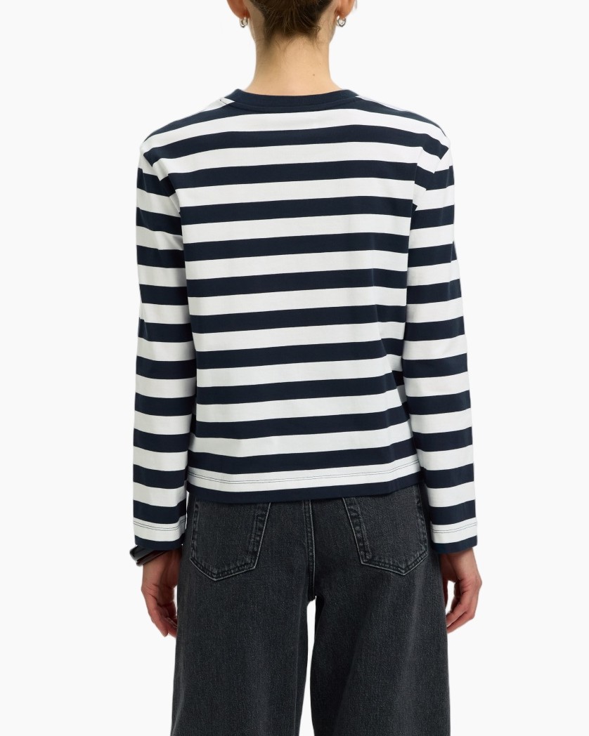 shirt met strepen, lange mouw, marineblauw wit, breton, kraagloze nek