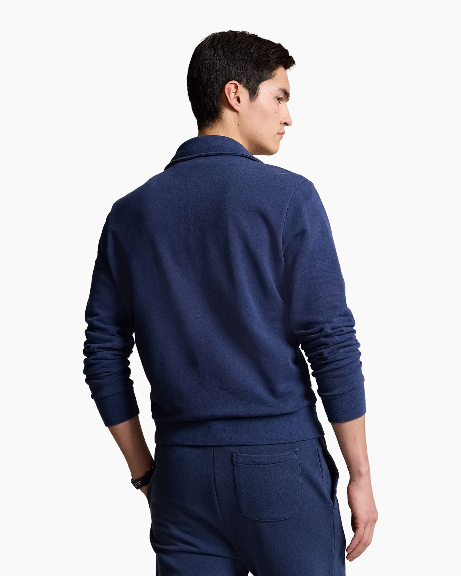 Sweater Loopback Terry 1/4 Zip Donker Blauw