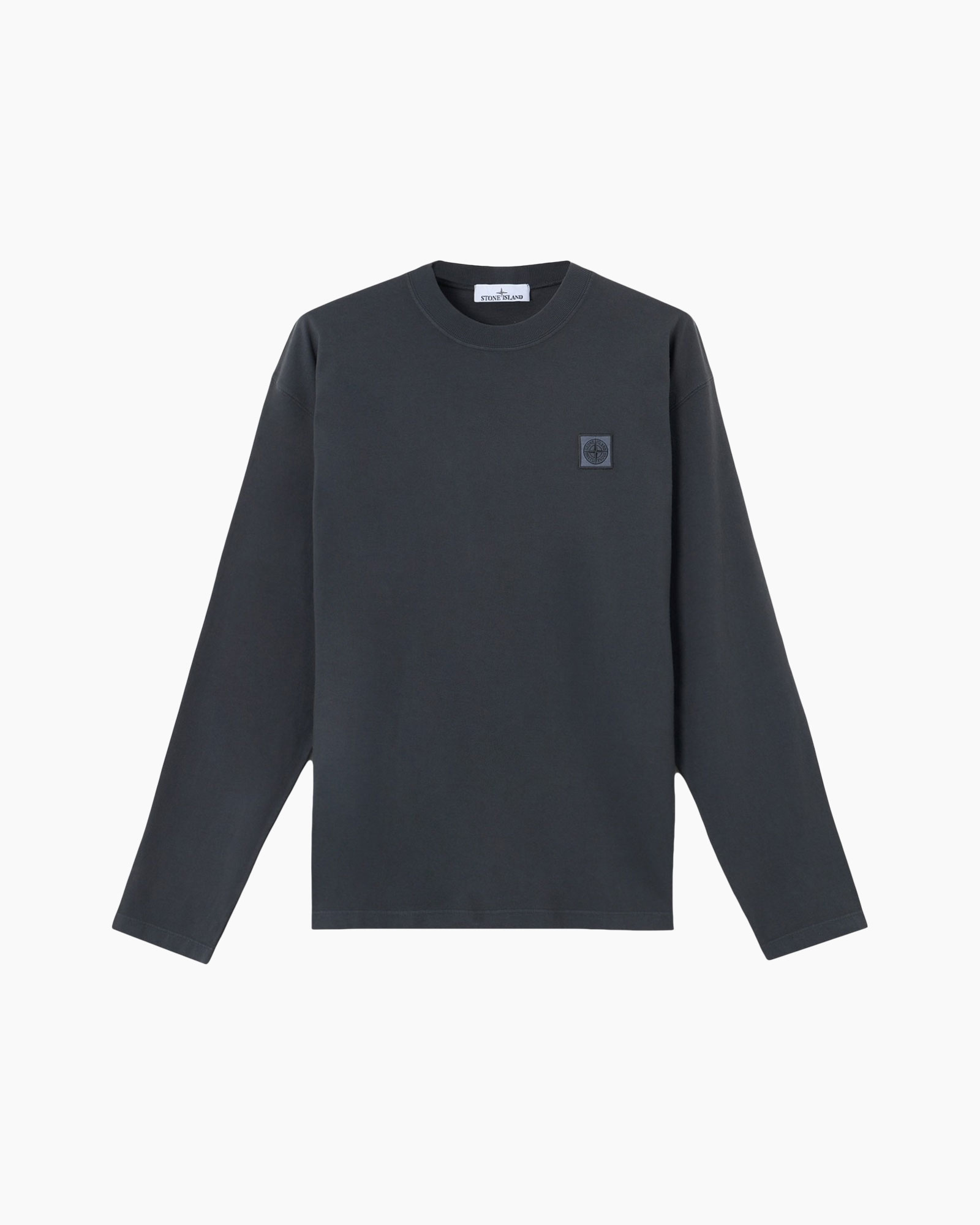 sweatshirt, langer mouw, kraagloze hals, donkergrijs, logo patch