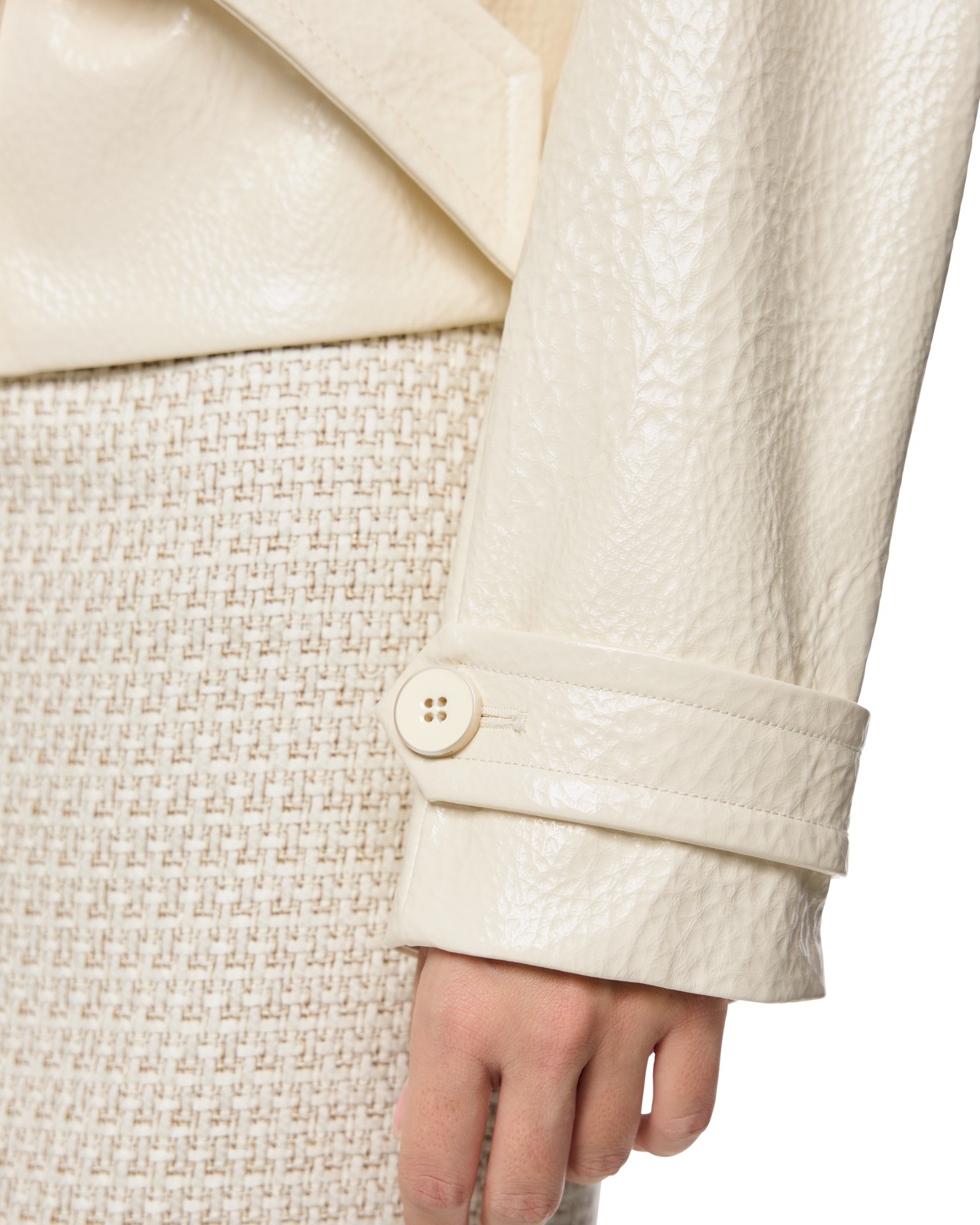witte, leer, jas mouw, knoop, textuur