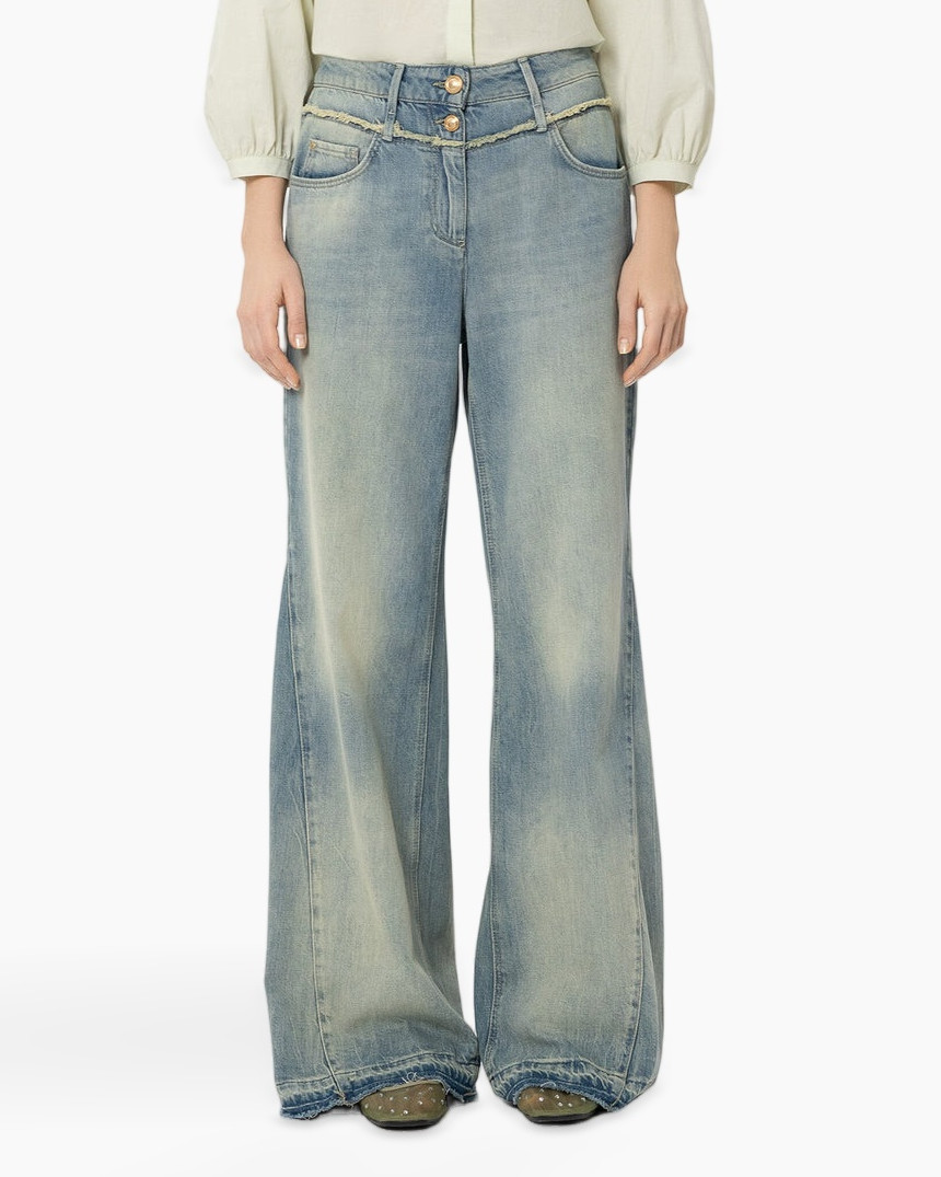 broek, wijd, wide leg, versleten, denim