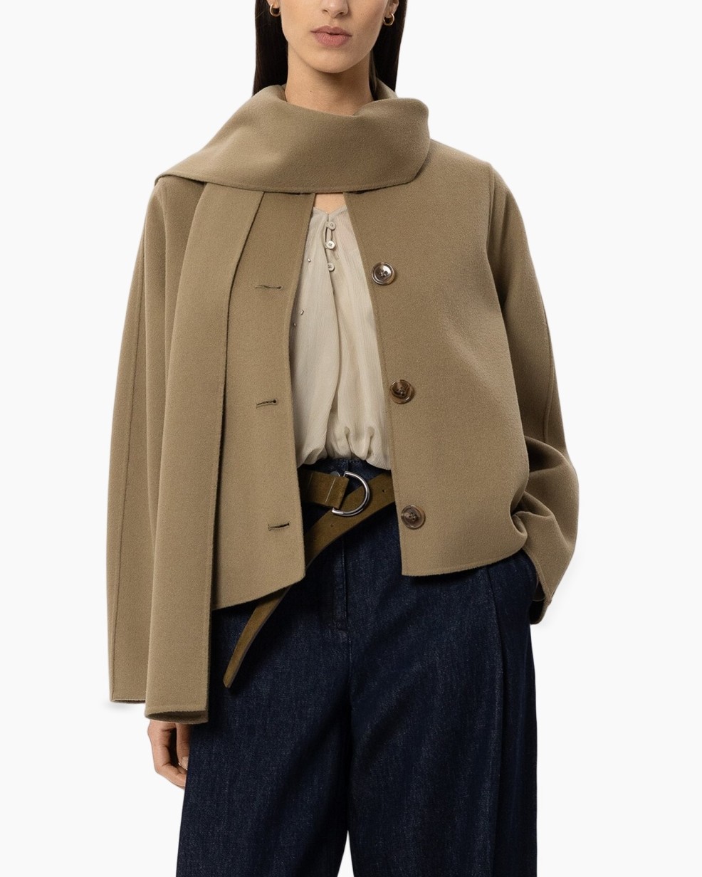 jas, camel, wrap, riem, knoppen