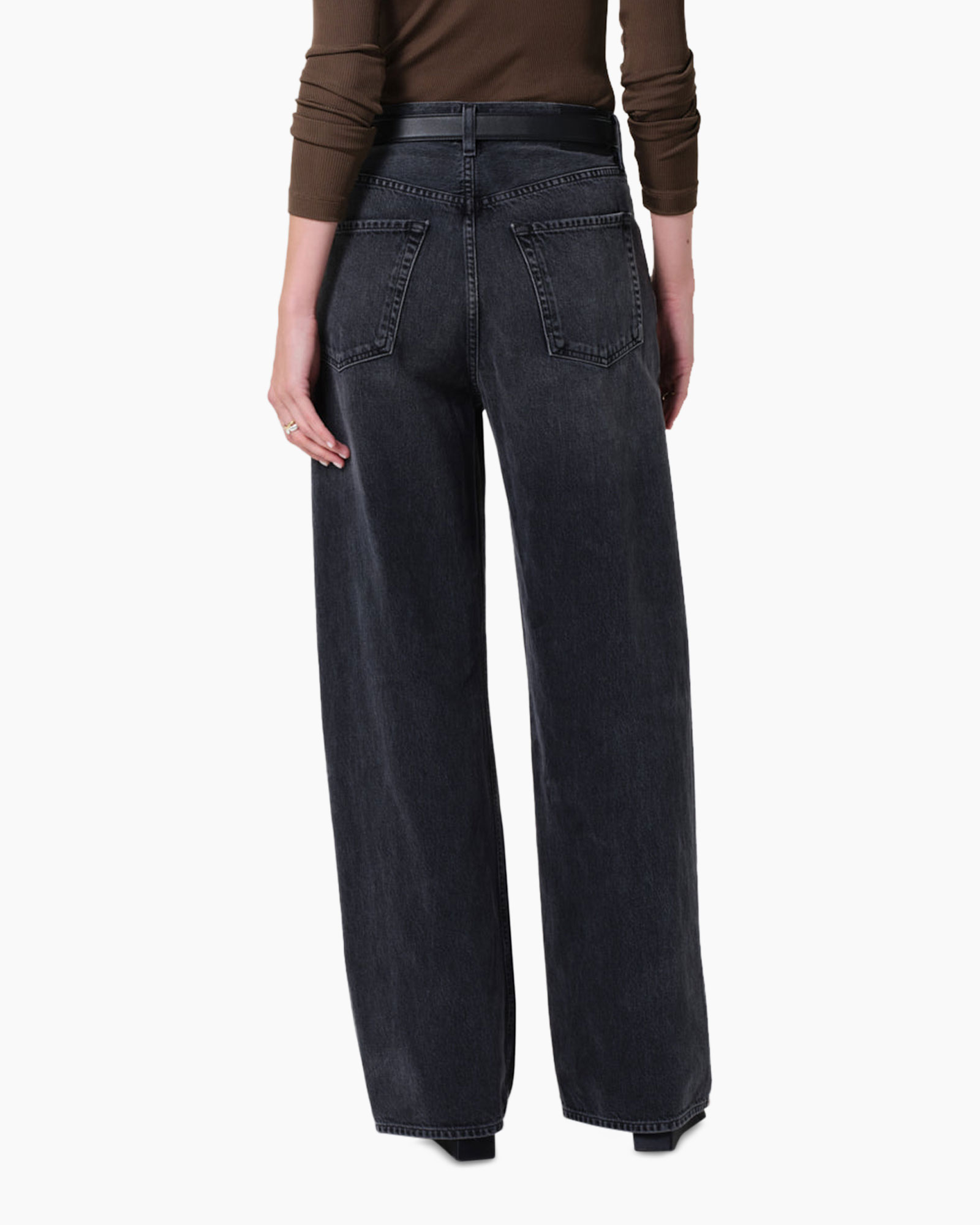 jeans, wijdedel, hoge taille, donkerwas, denim