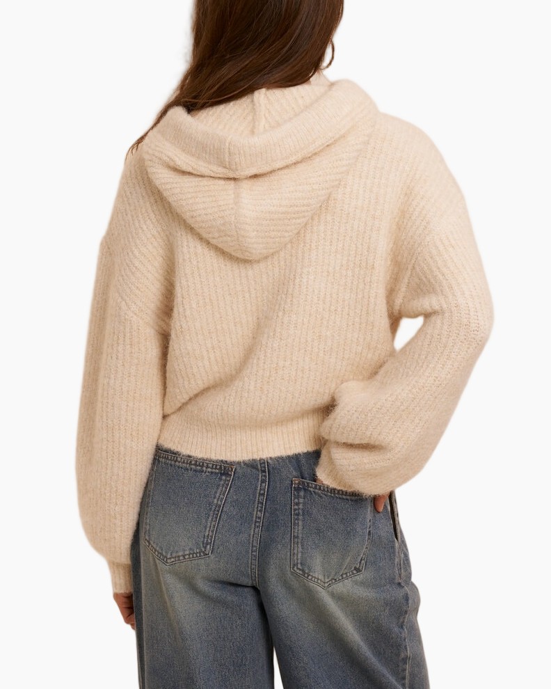 hoodie, brei sweater, beige, pull-over, lange mouwen