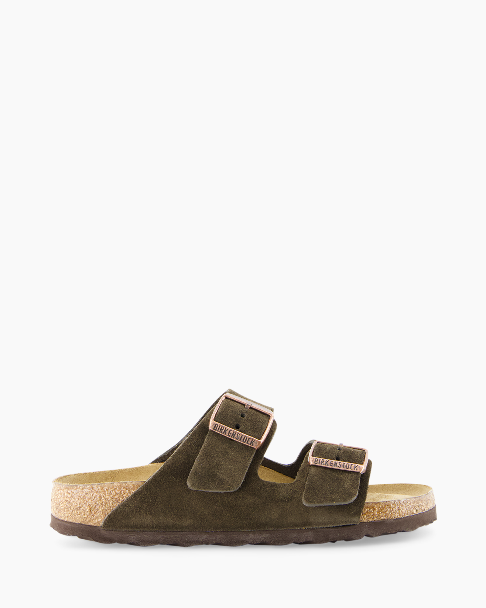 sandals, two-strap, buckled, suede, olive