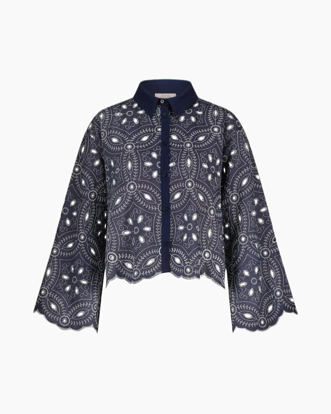 Blouse Midge Broderie Blouse Donker Blauw