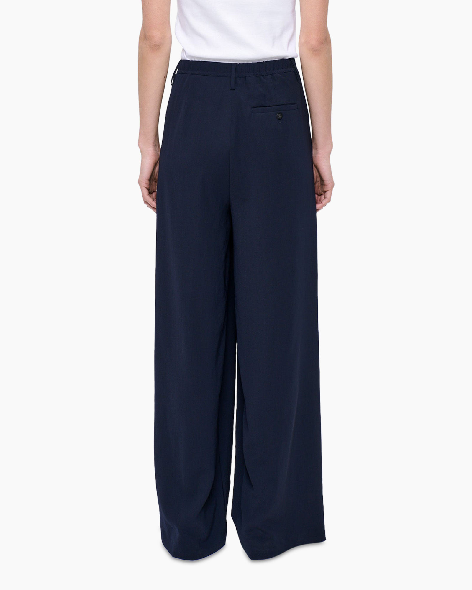 trousers, wide-leg, navy, back-pocket, elastic-waist