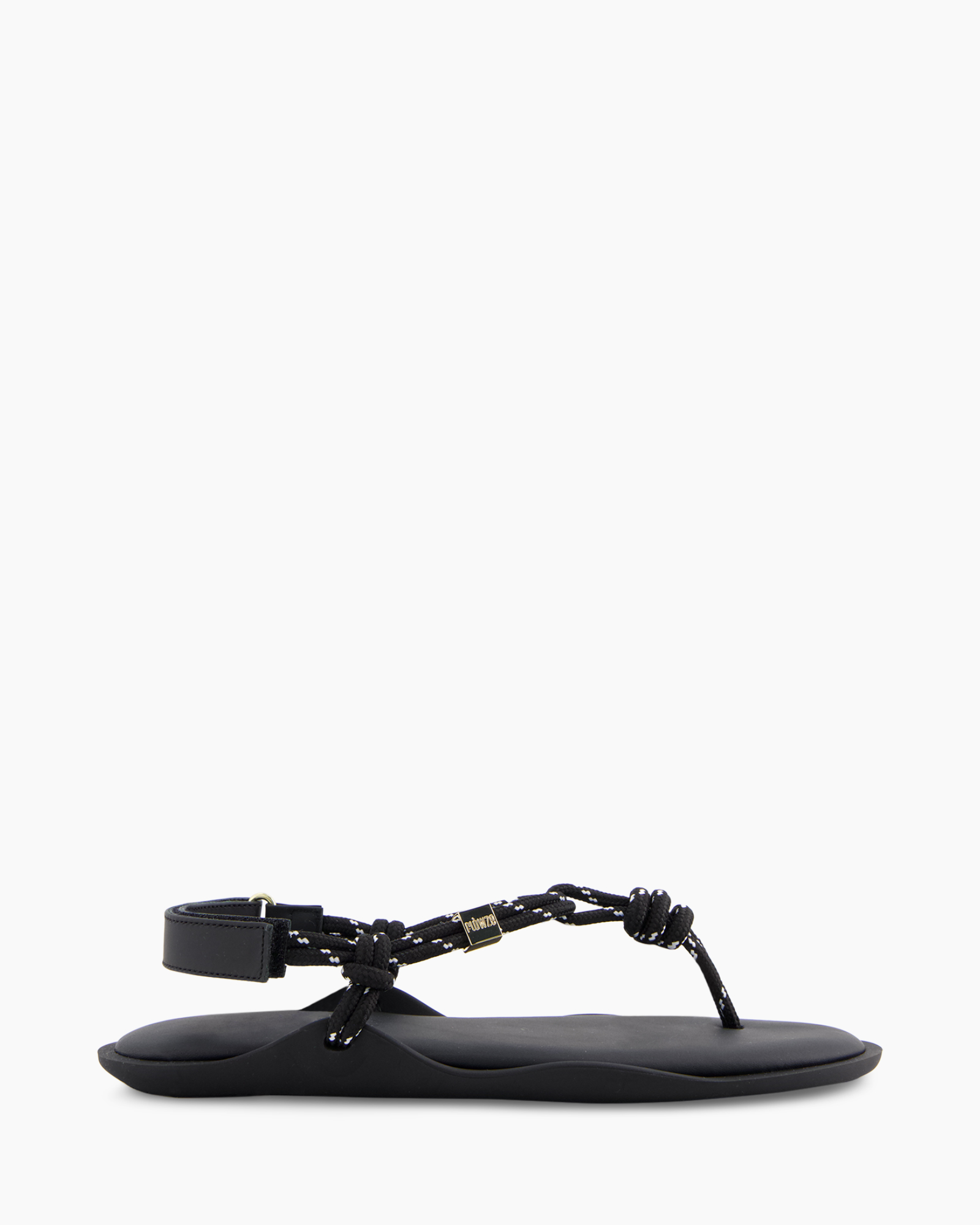 sandalen, plat, tenenriempjoe, enkeltas strap, zwart