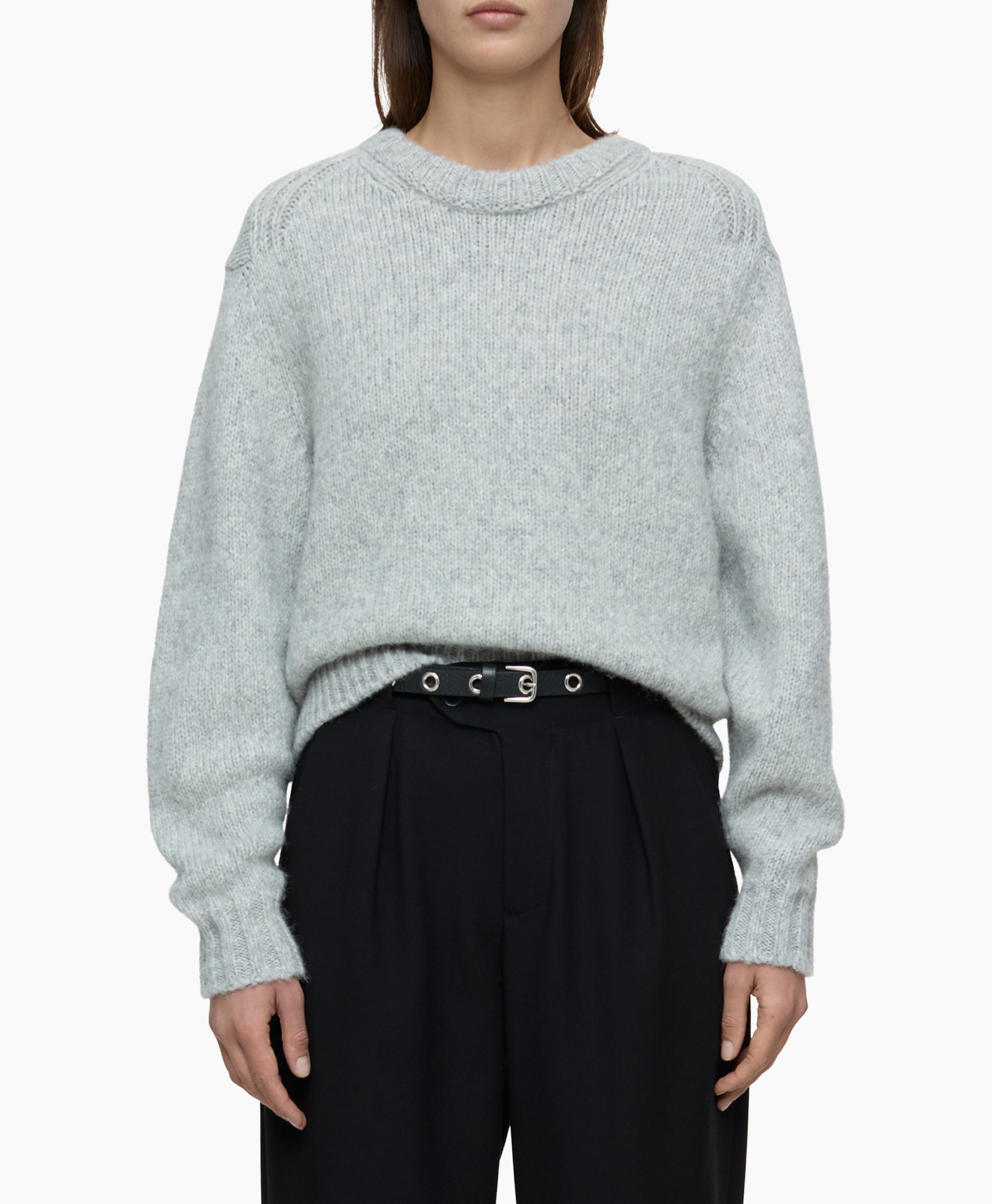 Gebreide Trui Cropped Crew Neck Grijs