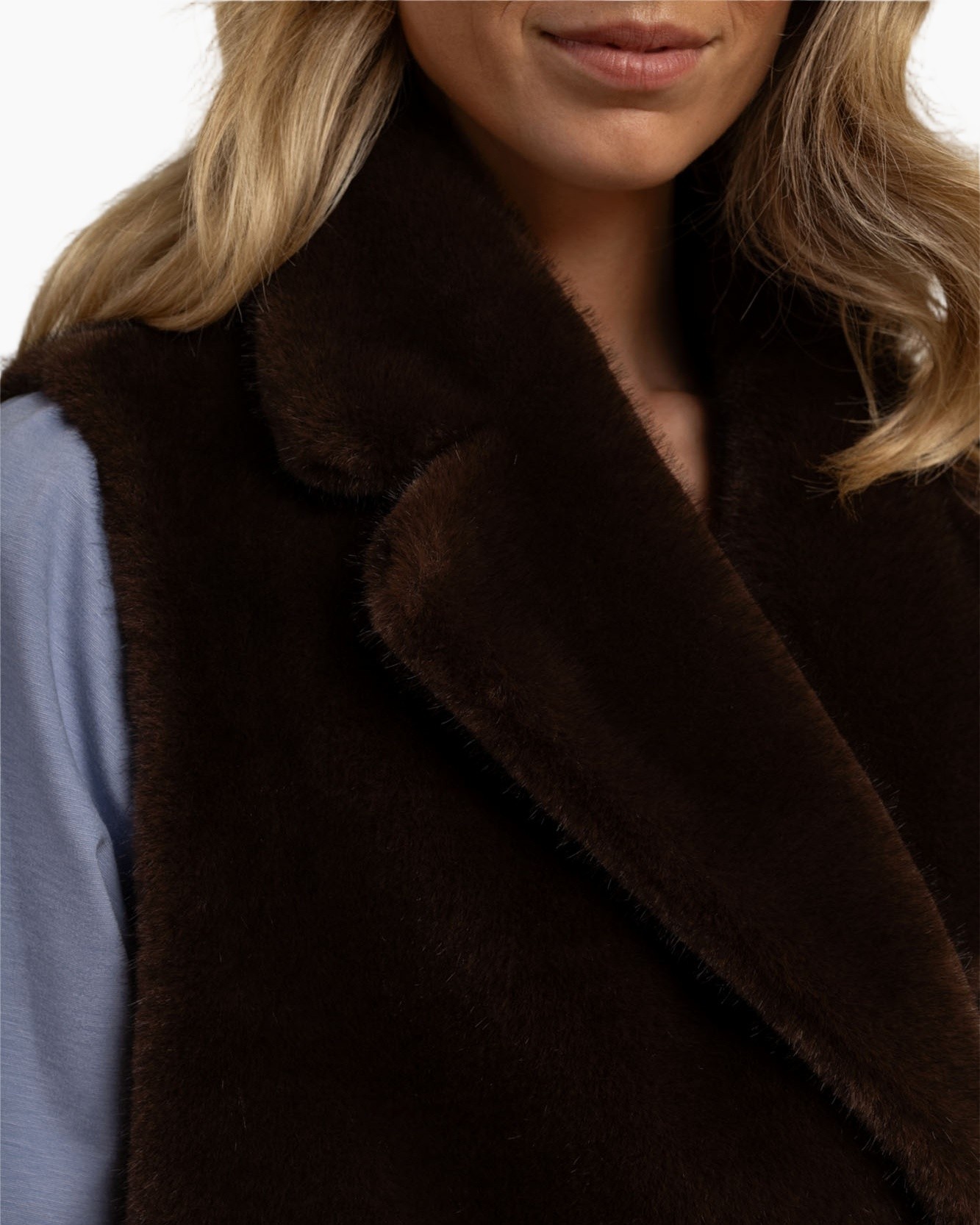 nepse faux fur vest?, bruin, mouwloos, open voorkant, zakken