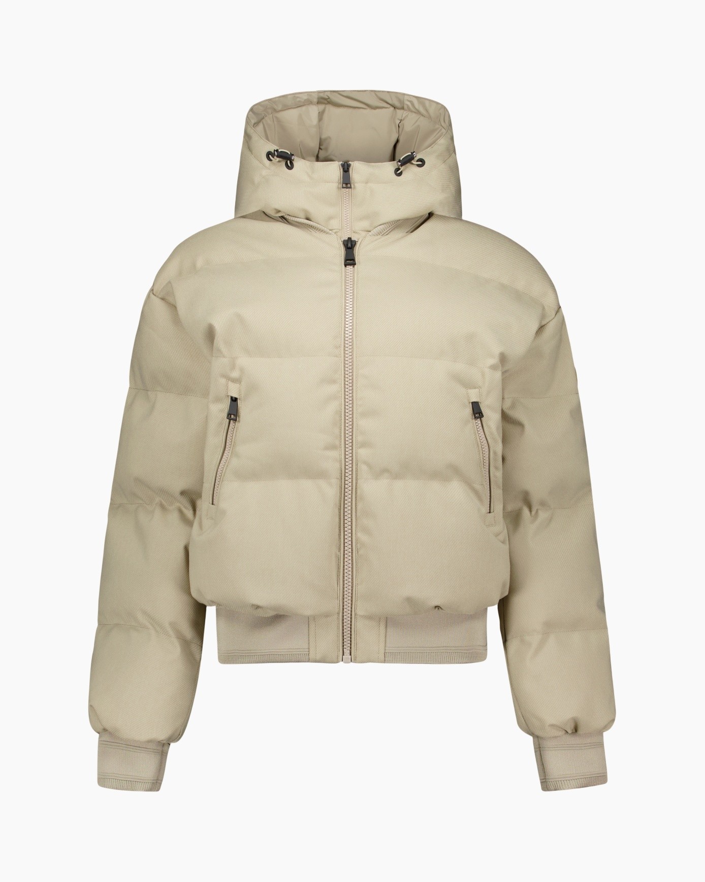 winterjas, pushtaille, beige, rits, zakken