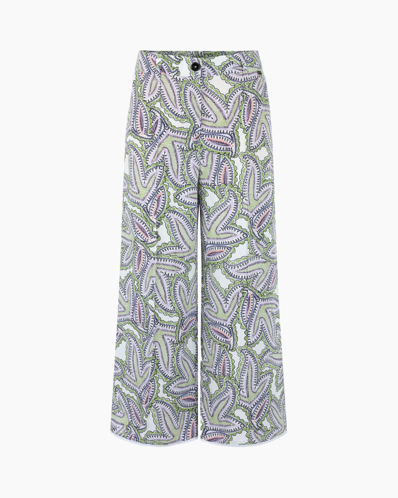broek met wijde pijpen, gedrukte broek, paisley patroon, lime groen, wijd uitlopende broek
