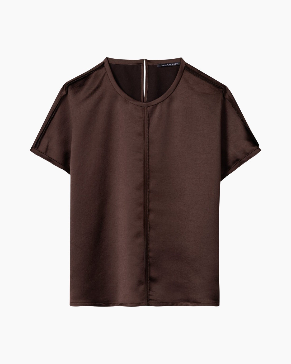 top, blouse, mouwen kort, bruin, zijde zijde