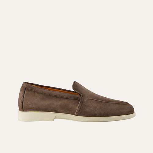 loafer, slip-on, bruin, suede, schoen