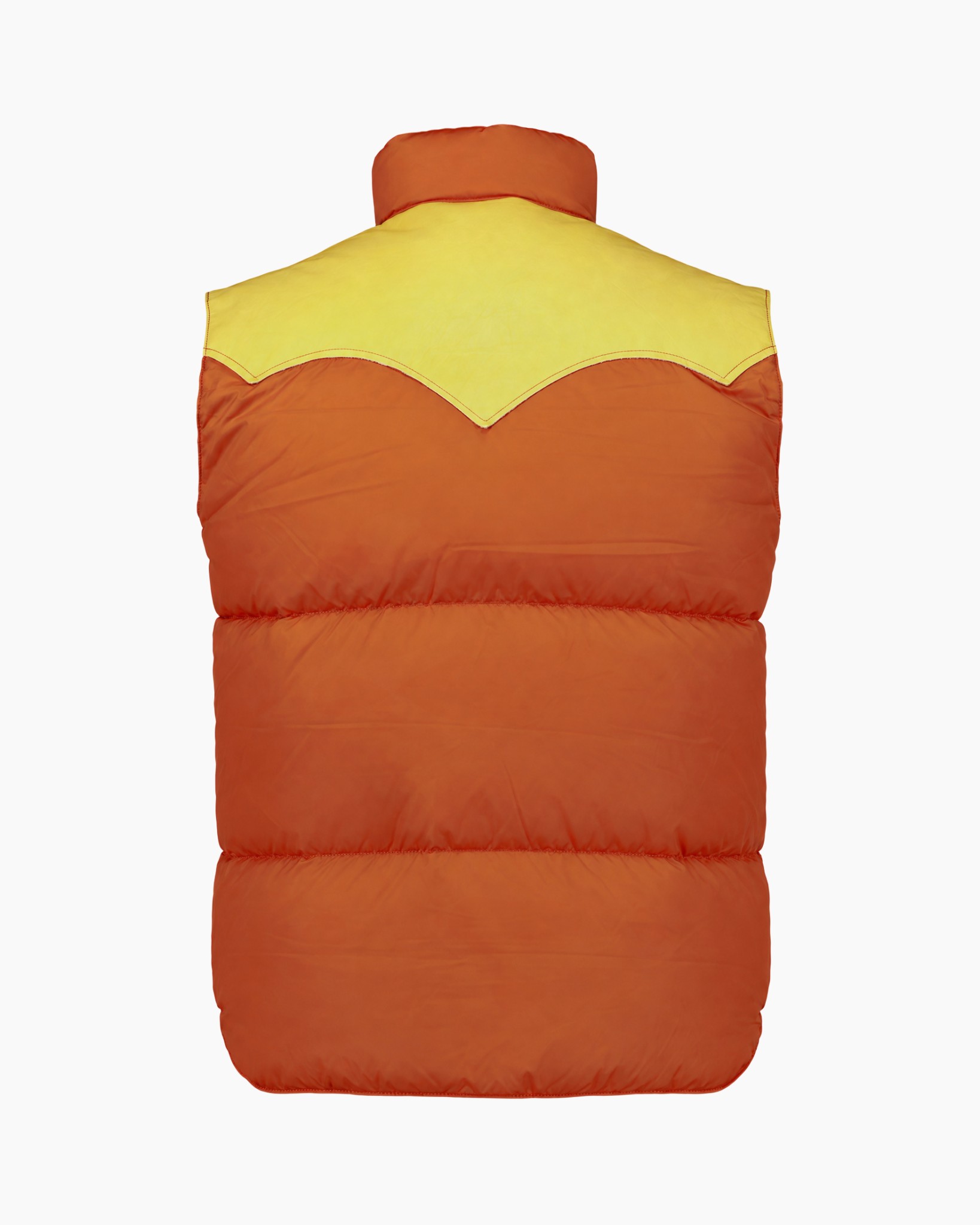 puffer, vest, oranje, geel, zonder capuchon