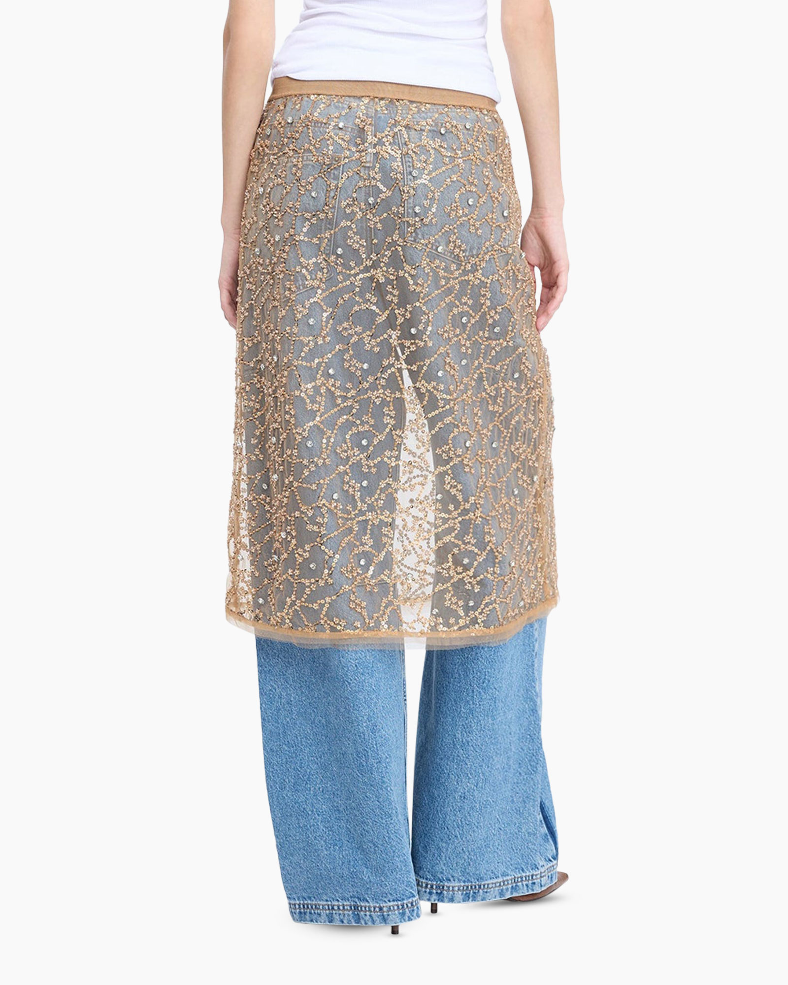 skirt, lace, sequins, overlay, layered