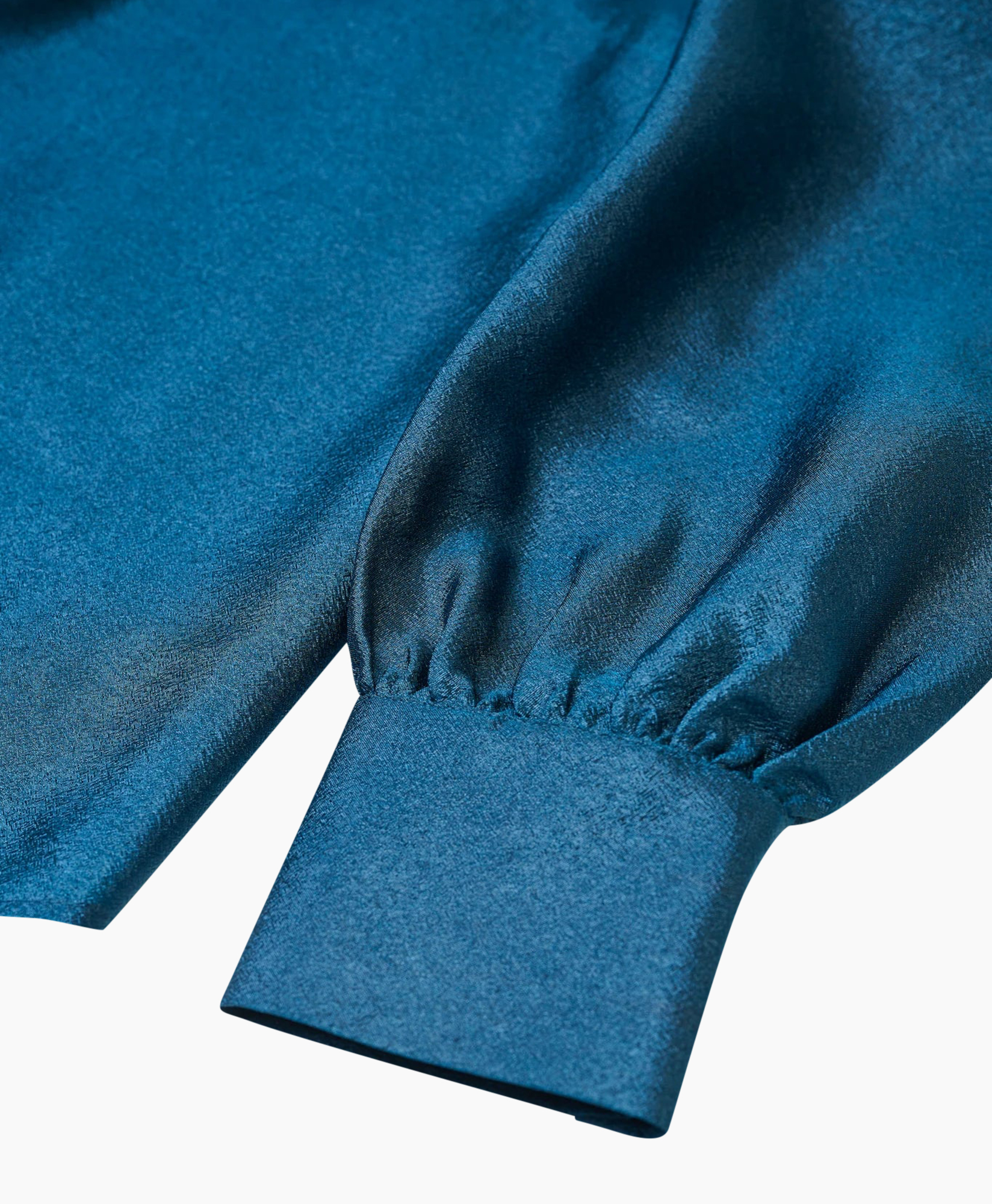 blouse, ruffled, satijn, lange mouwen, blauw