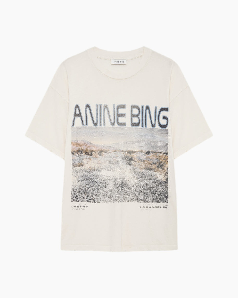 t-shirt, graphic tee, short sleeve, linen? no, cotton, beige