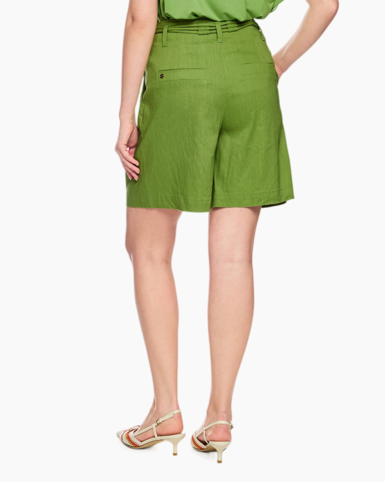 shorts, groen, middellange, riemceintuur, plooien