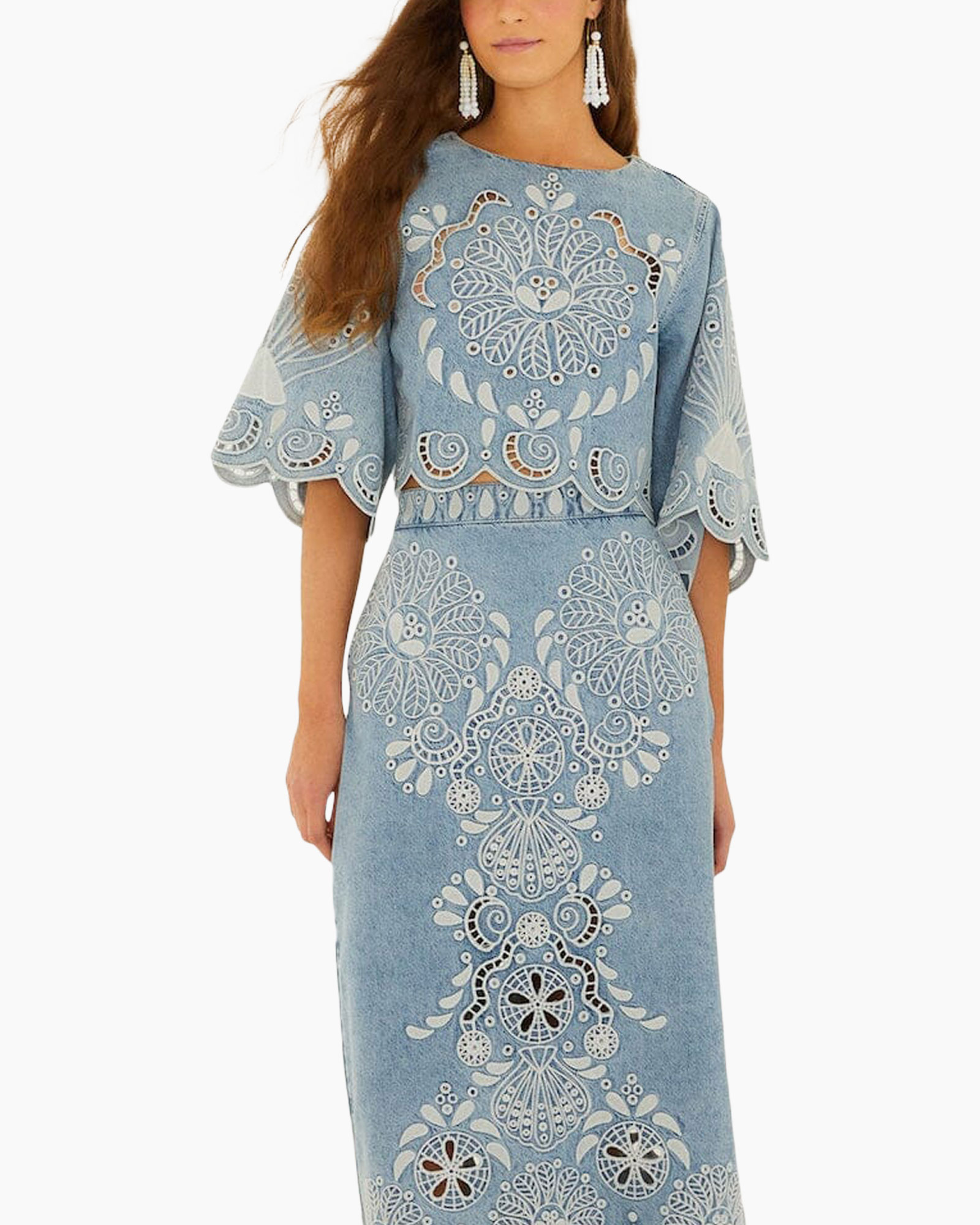 dress, denim, embroidery, mid-length, boho