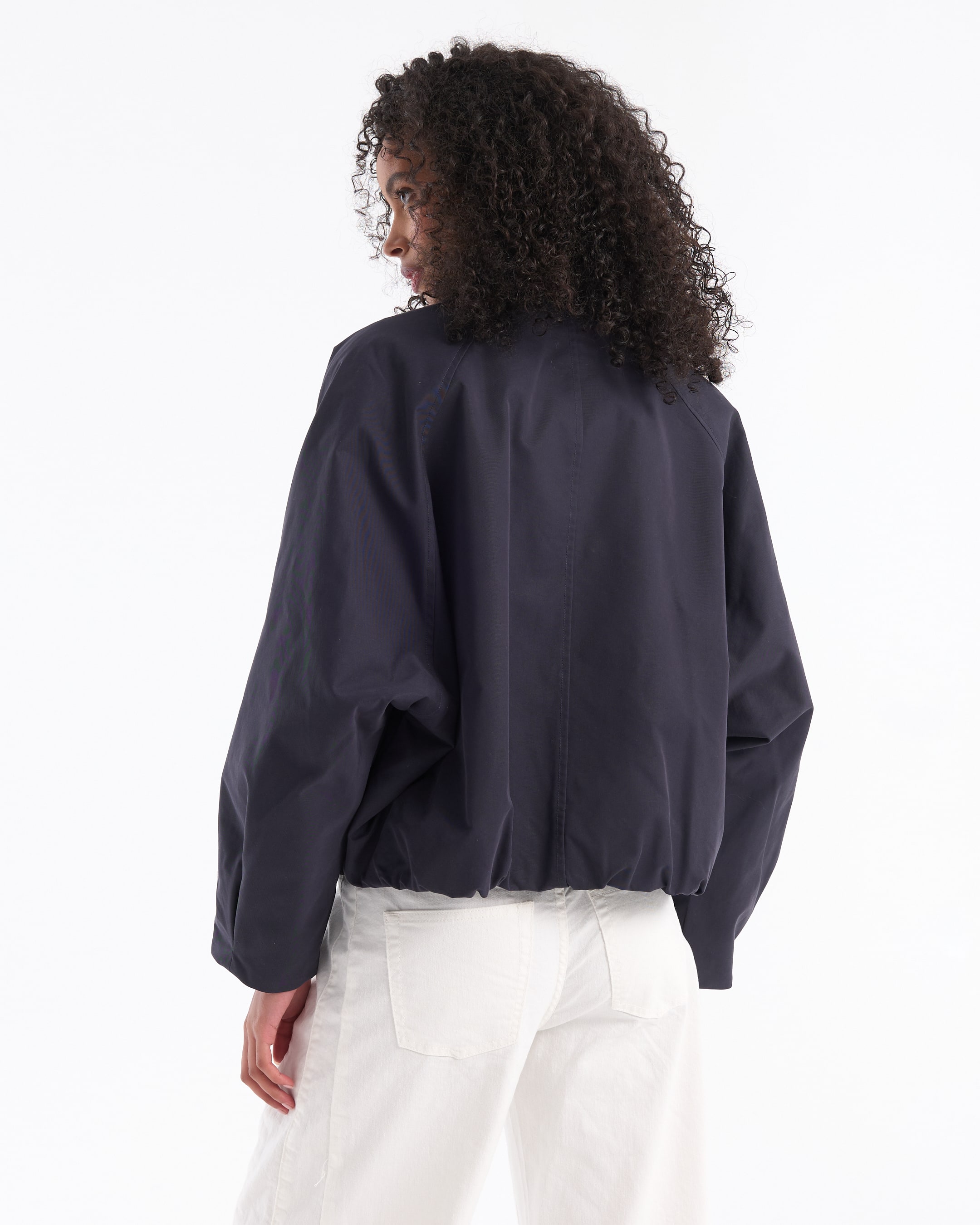 jacket, windbreaker, navy, long sleeves, elastic hem