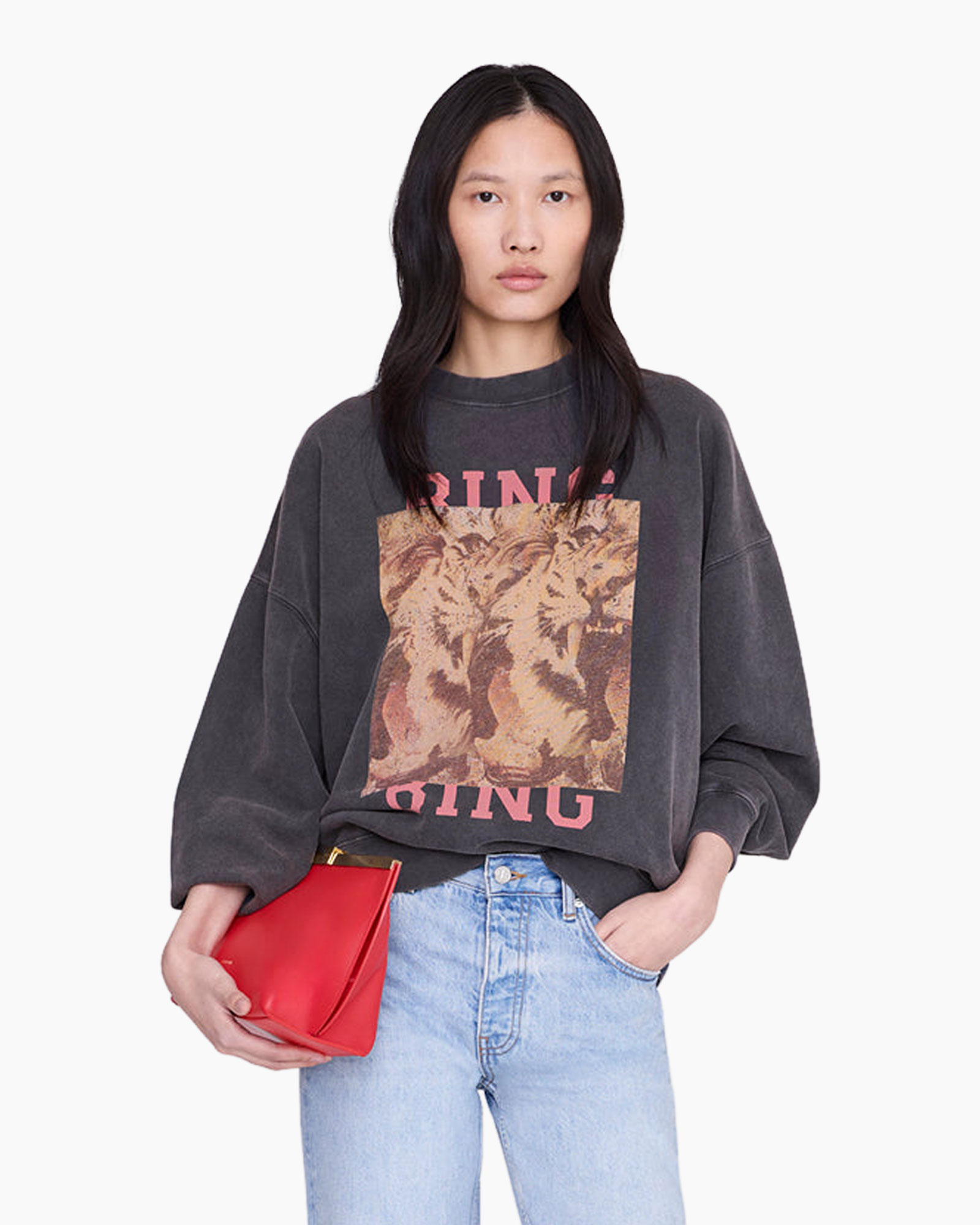 hoodie, grafisch,  oversized, lange mouwen, donkergrijs
