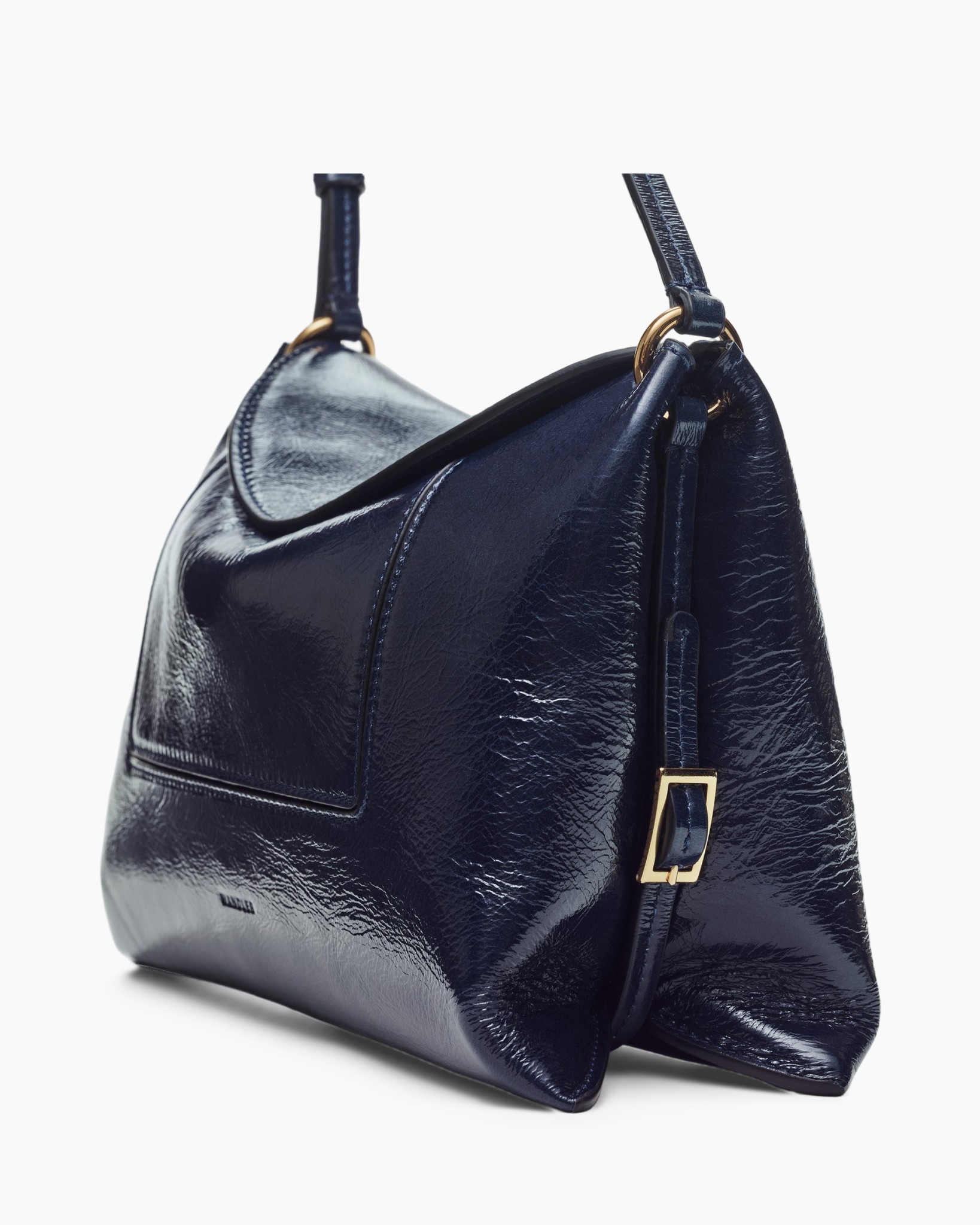 handtas, schoudertas, marineblauw, leer, gouden hardware
