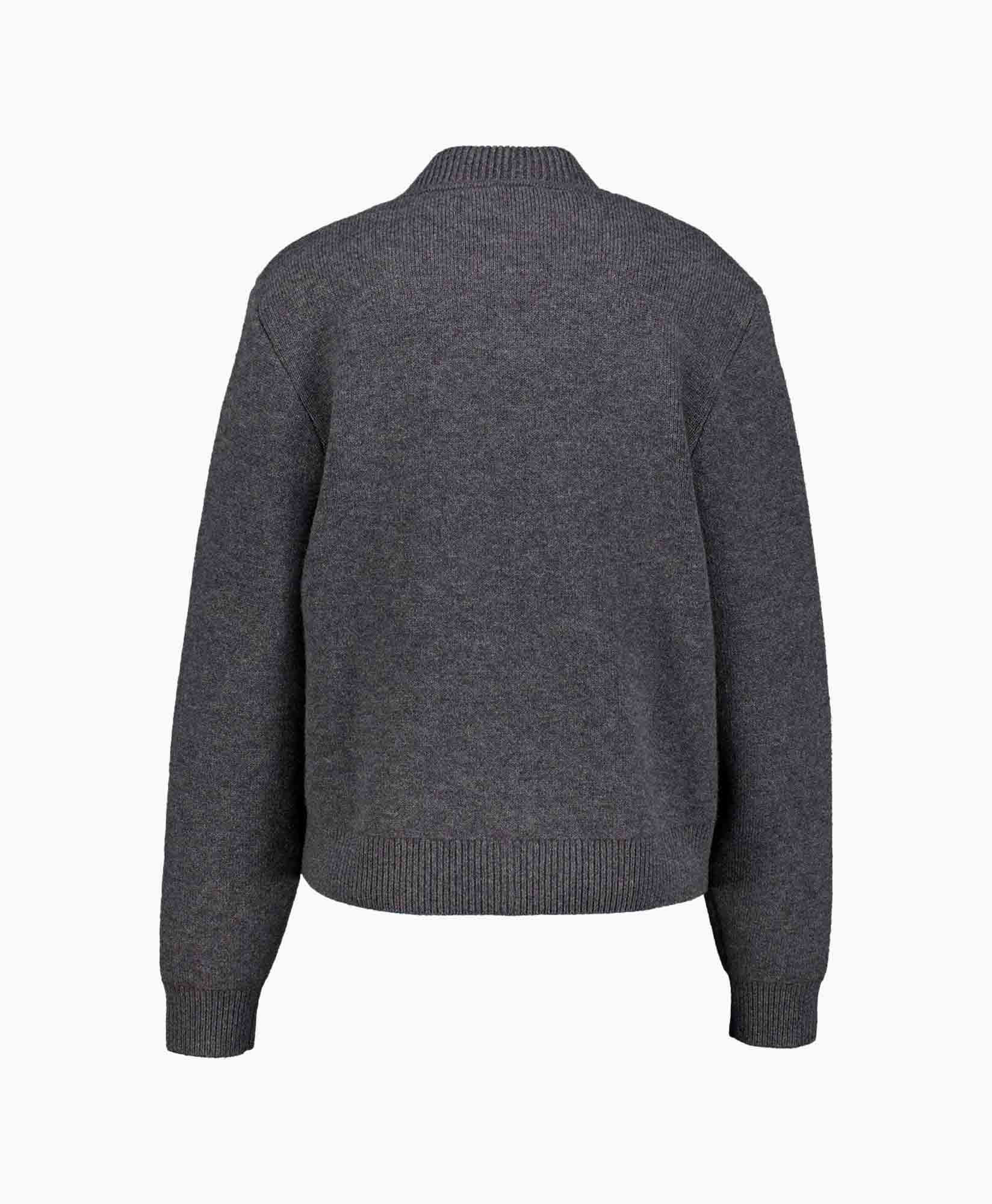 cardigan, rits, brei, grijs, ribbelrand