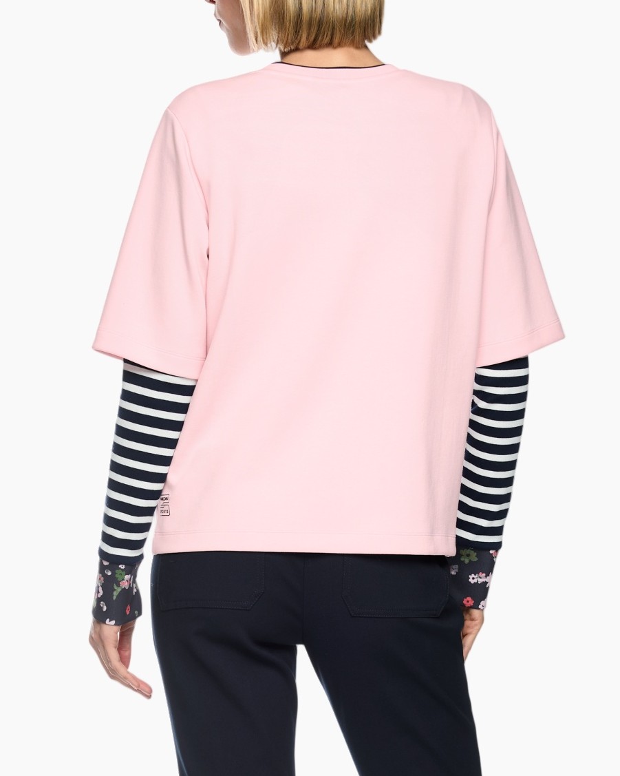 roze top, t-shirt, korte mouwen, patch borduring, laagjes look