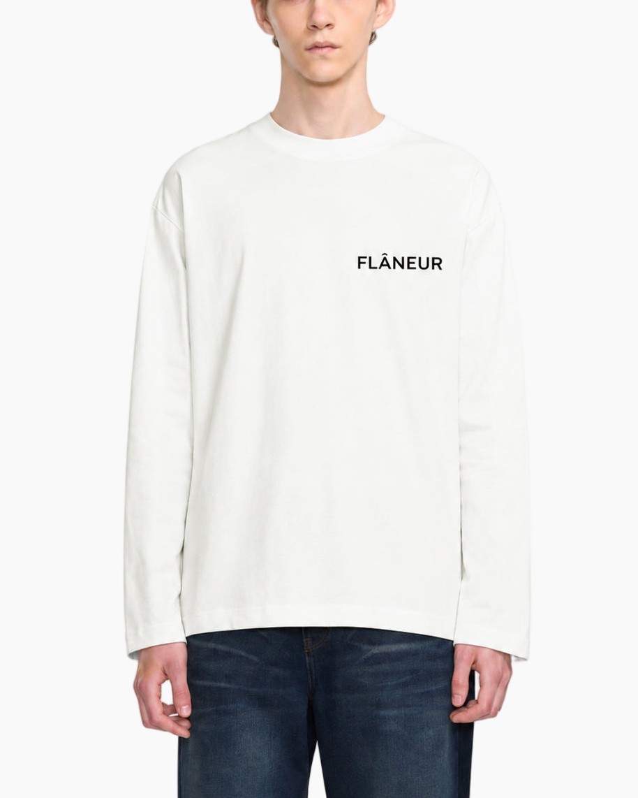 T-shirt met lange mouwen, wit, ronde hals, borstlogo