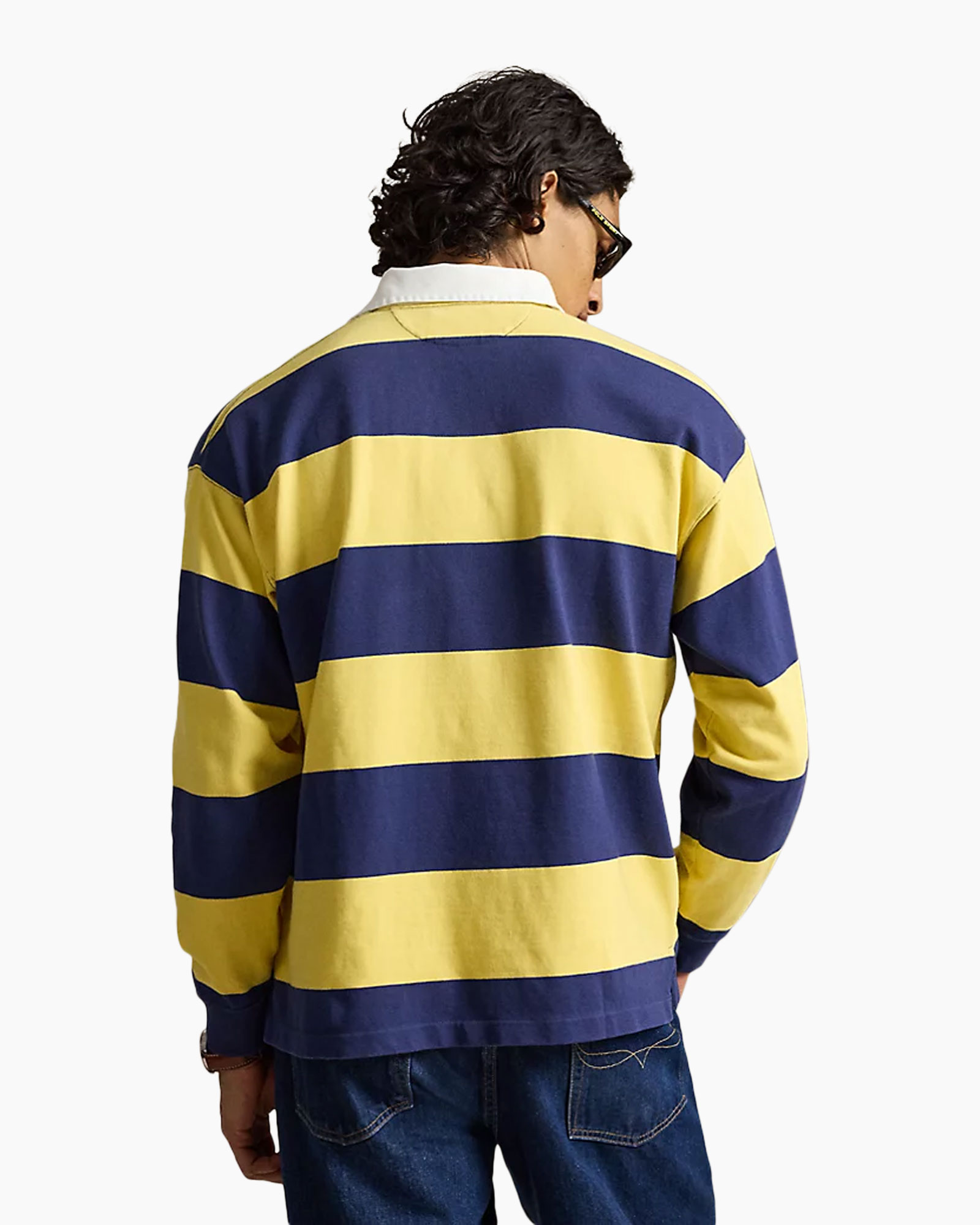 rugby shirt, gestreepte polo, lange mouw, geel marine, rugby polo