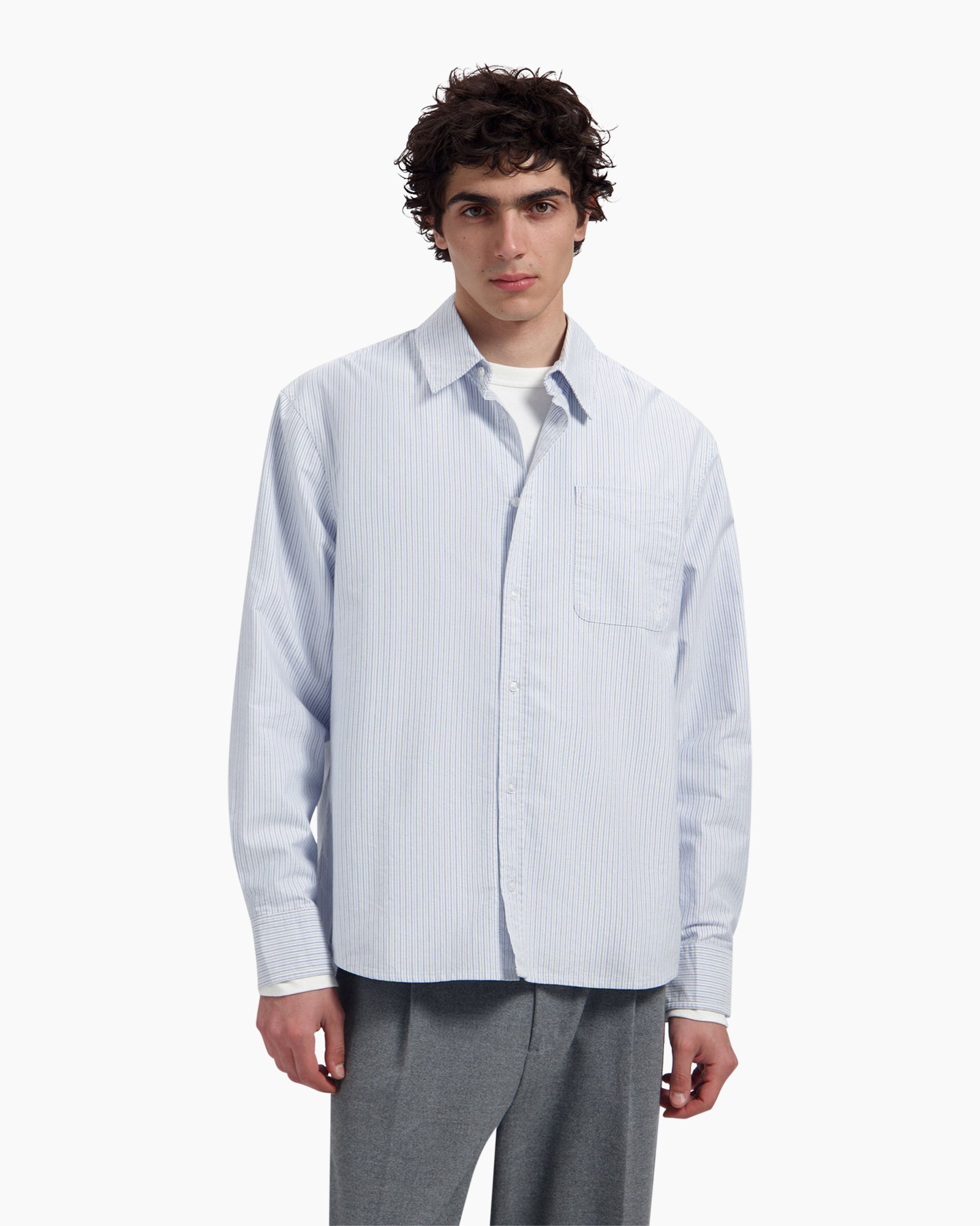hemd met strepen, button-down, lange mouwen, zak, lichtblauw