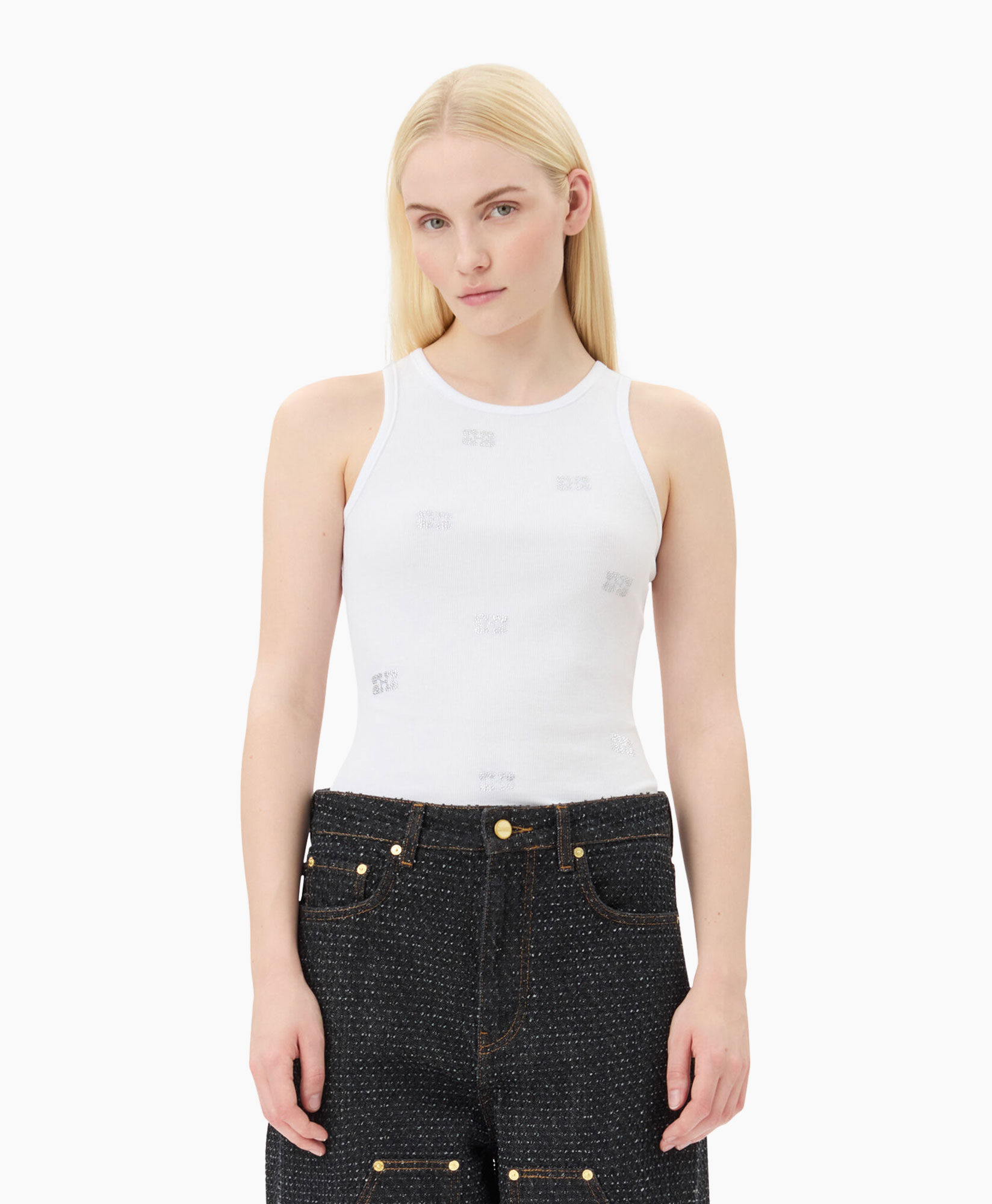 Top Soft Cotton Rib Rhinestone Butterfly Wit